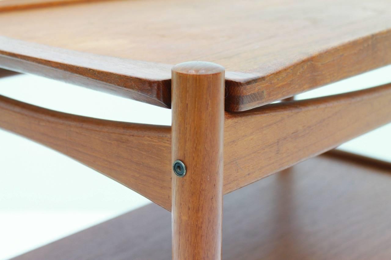 Danish Poul Hundevad Teak Trolley in Teak Wood with Tray, Denmark, 1960s