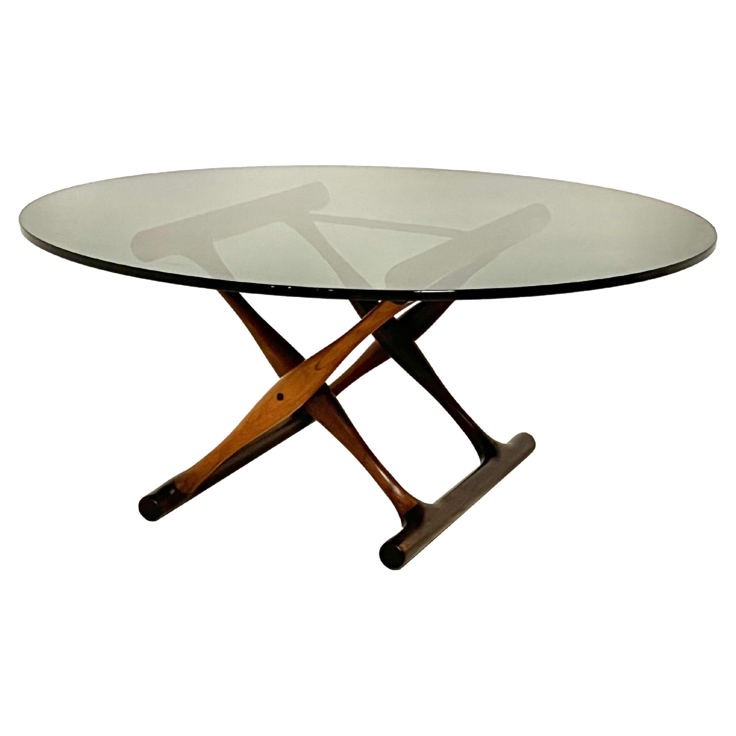 Poul Hundevad, Very Rare “Guldhoj-Table” in Rosewood and Smoked Glass