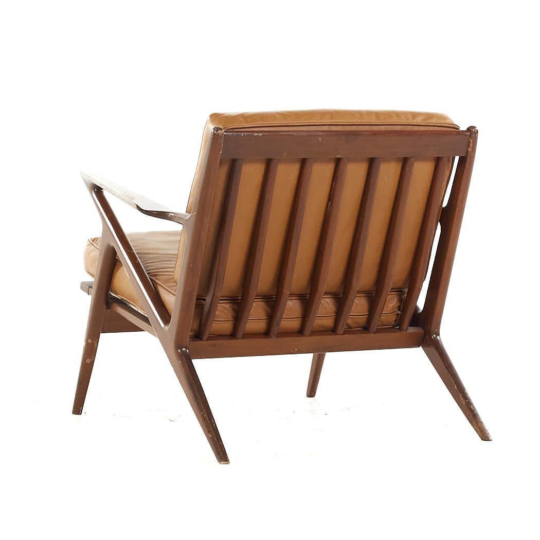 Upholstery Poul Jensen for Selig Mid Century Danish Walnut Z Lounge Chair For Sale
