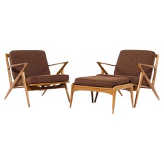 Poul Jensen for Selig Mid Century Walnut Z Lounge Chairs and Ottoman