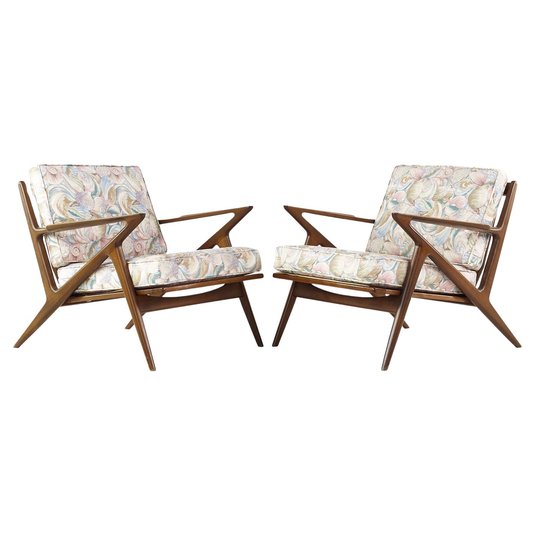 Poul Jensen for Selig Mid-Century Walnut Z Lounge Chairs, Pair