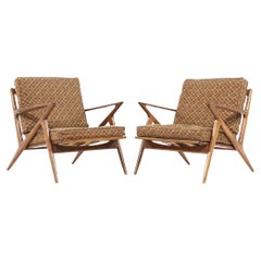 Vintage Poul Jensen for Selig Mid Century Walnut Z Lounge Chairs - Pair