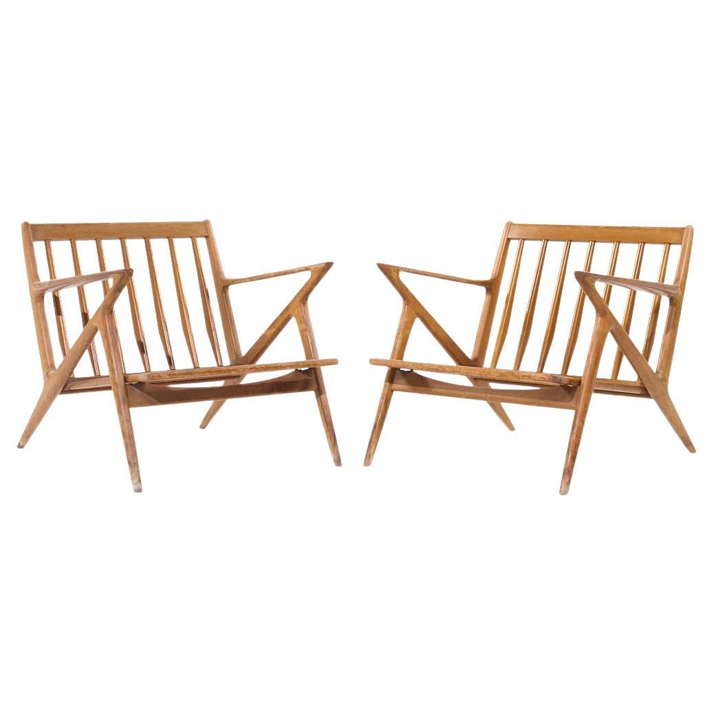 Poul Jensen for Selig Mid Century Walnut Z Lounge Chairs - Pair