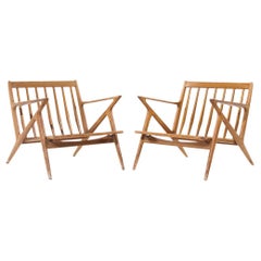 Vintage Poul Jensen for Selig Mid Century Walnut Z Lounge Chairs - Pair
