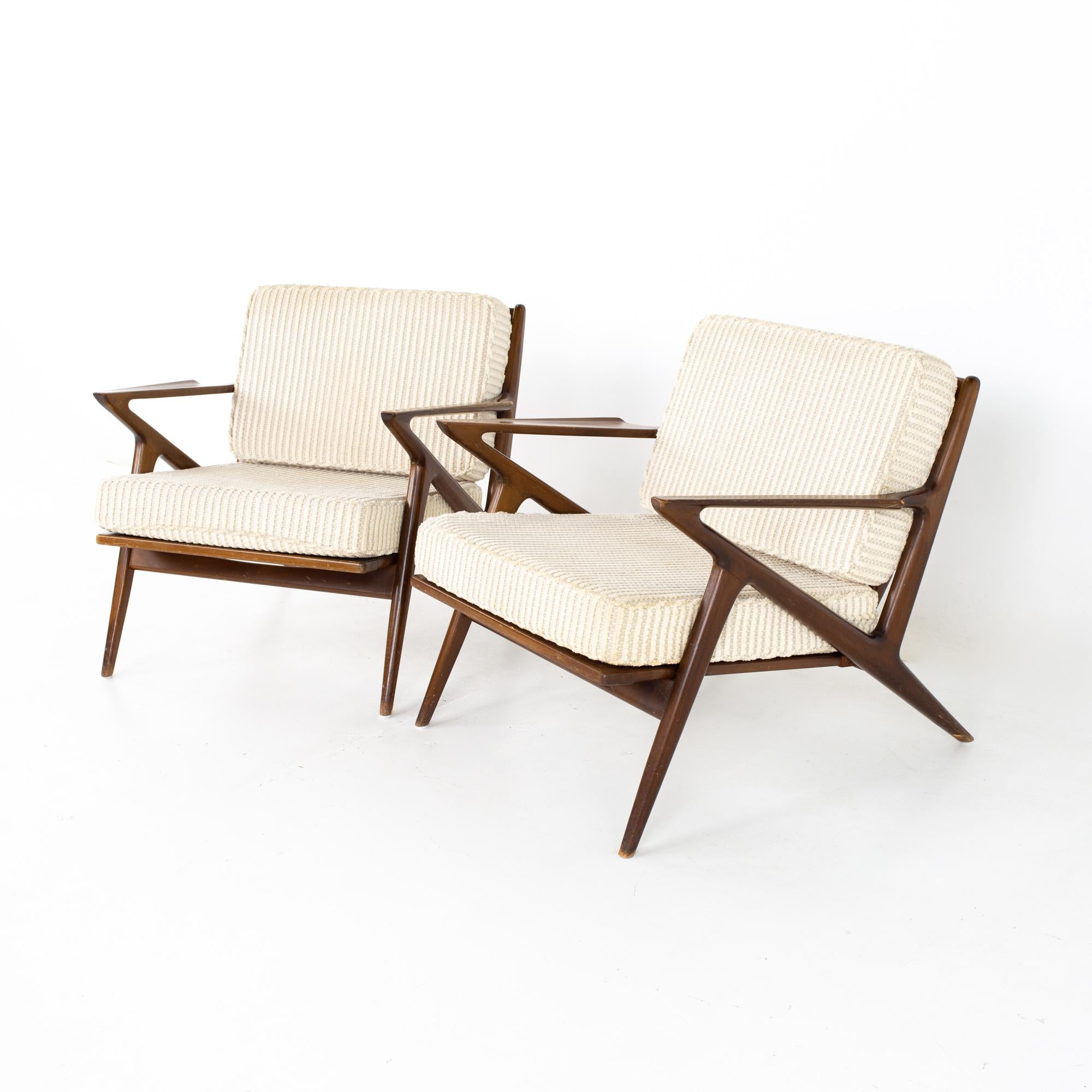 Poul Jensen for Selig mid century Z lounge chair - pair
Chair measures: 29.75 wide x 31 deep x 27 high, with a seat height of 16 inches

All pieces of furniture can be had in what we call restored vintage condition. That means the piece is