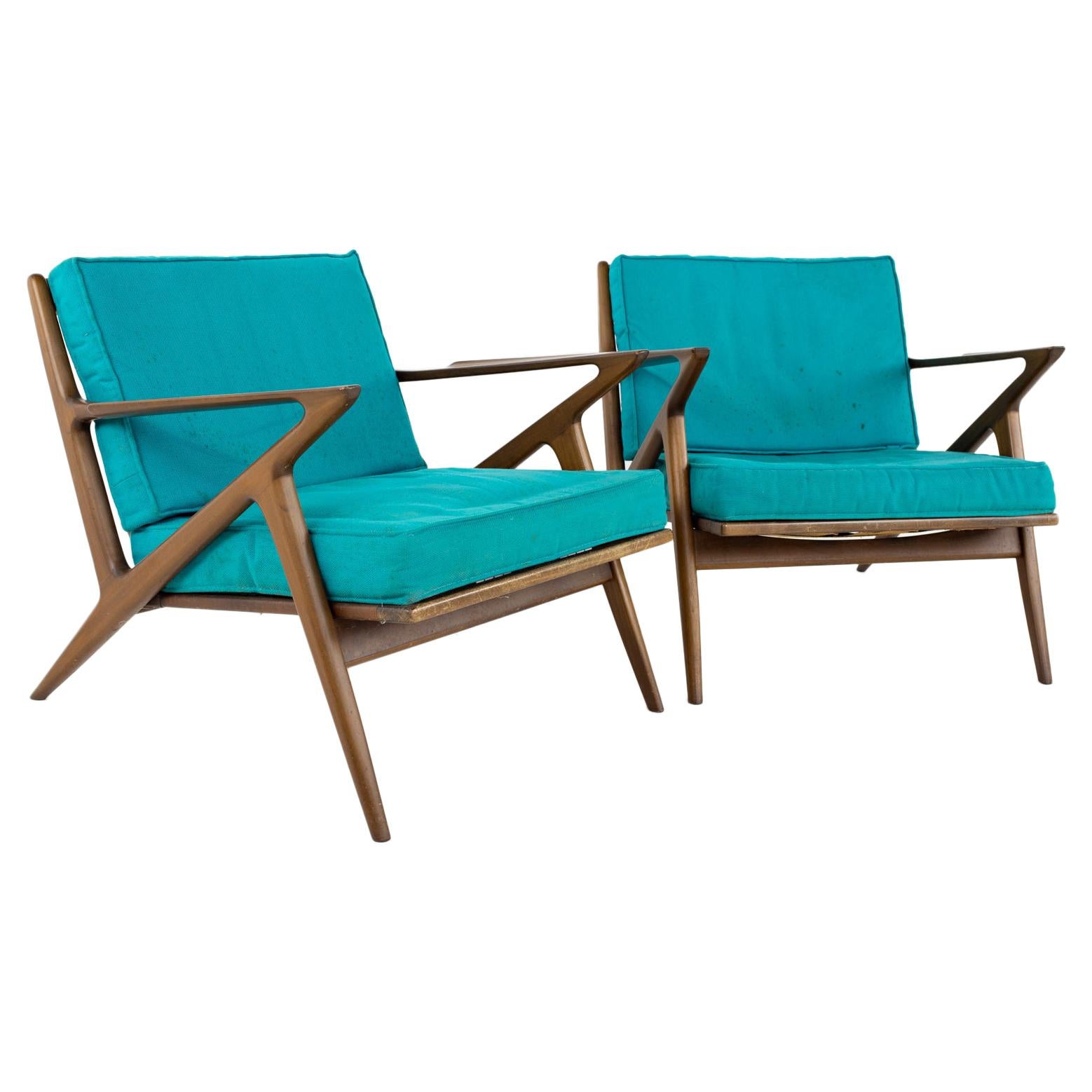 Poul Jensen for Selig Mid Century Z Lounge Chairs, a Pair