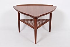 Poul Jensen for Selig Teak Tripod Table with Woven Cane Shelf, 1960's