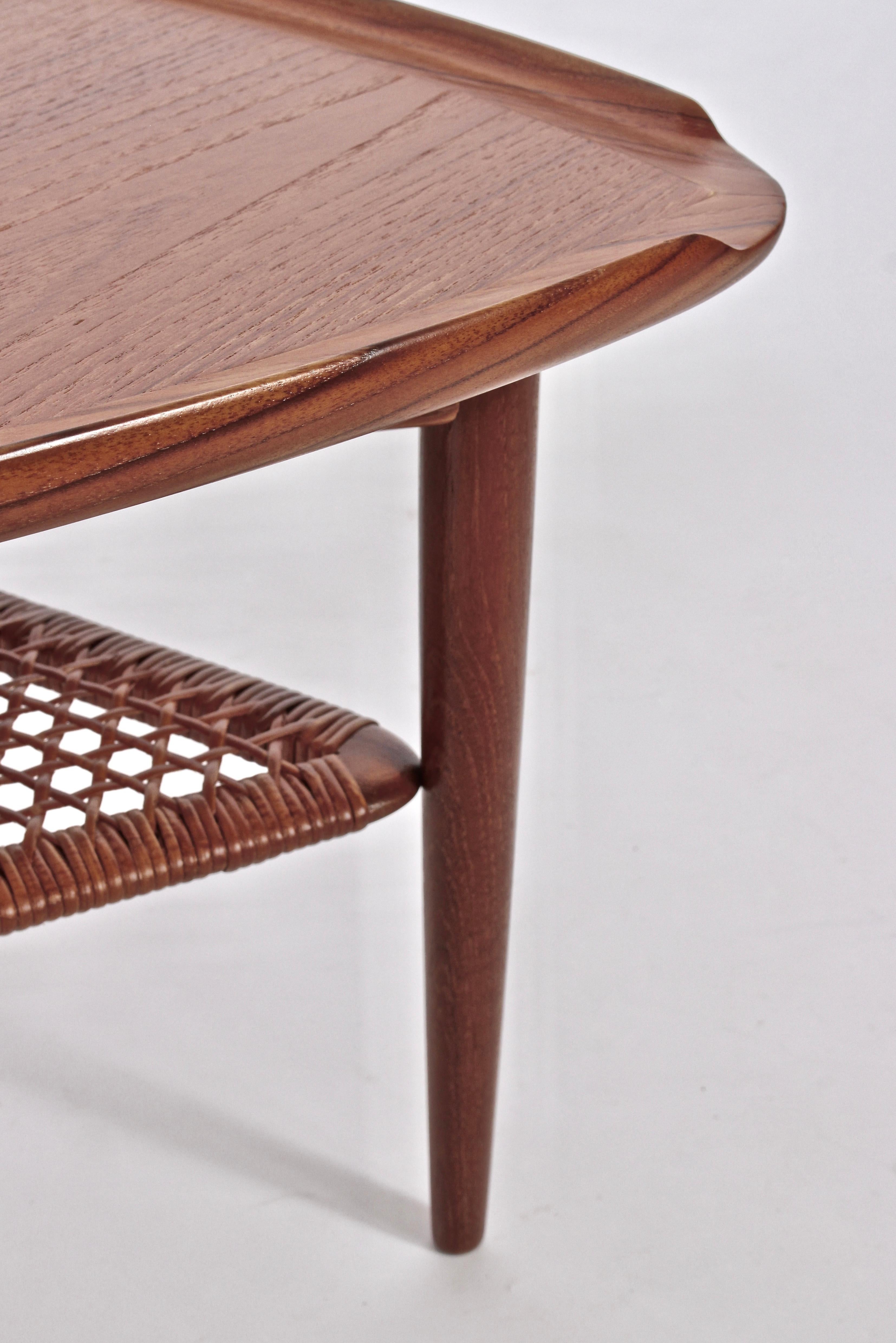 Poul Jensen for Selig Teak Tripod Table with Woven Cane Shelf, 1960's For Sale 1