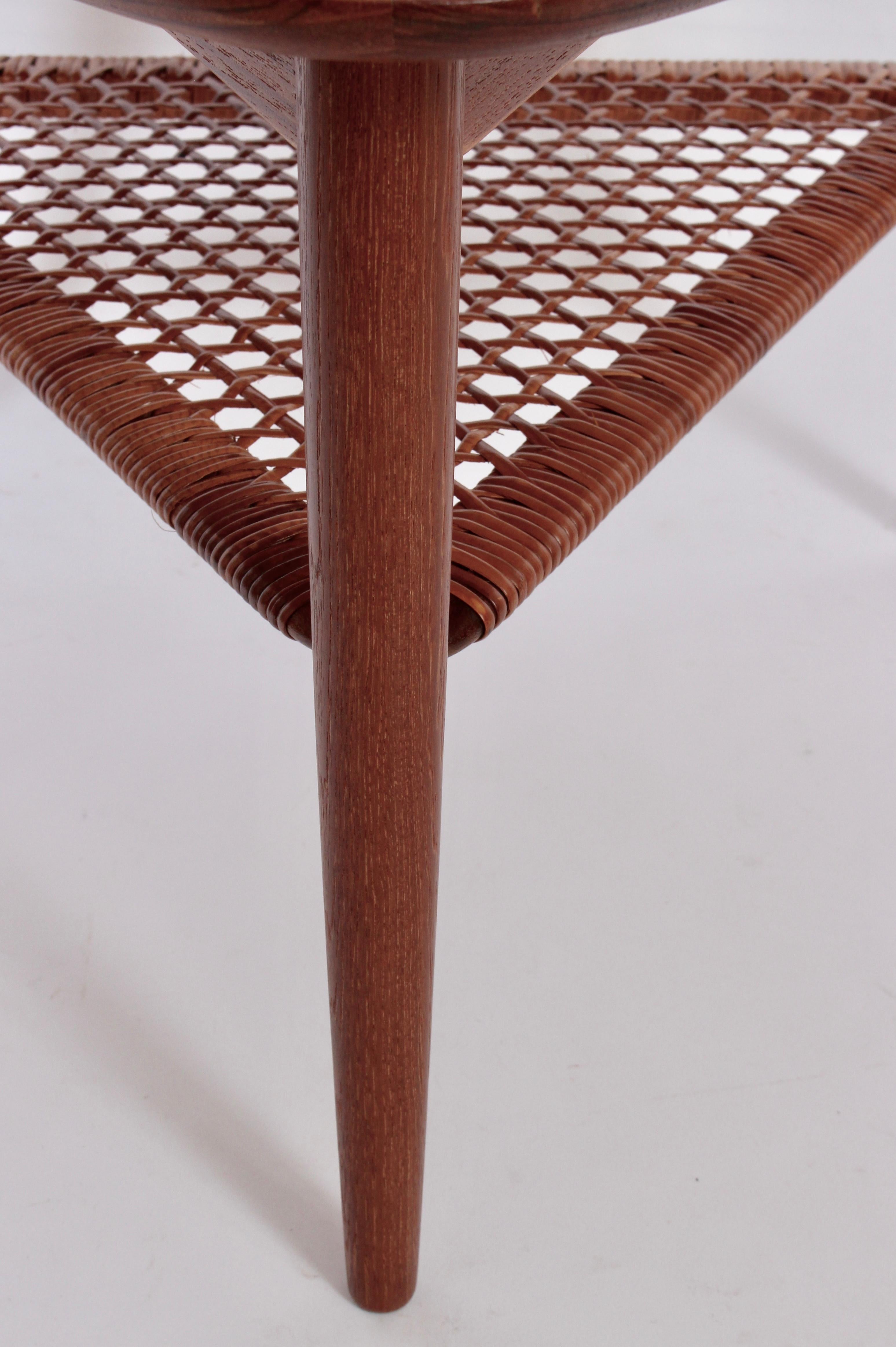 Poul Jensen for Selig Teak Tripod Table with Woven Cane Shelf, 1960's For Sale 2