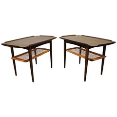 Poul Jensen for Selig Teak Caned End Tables