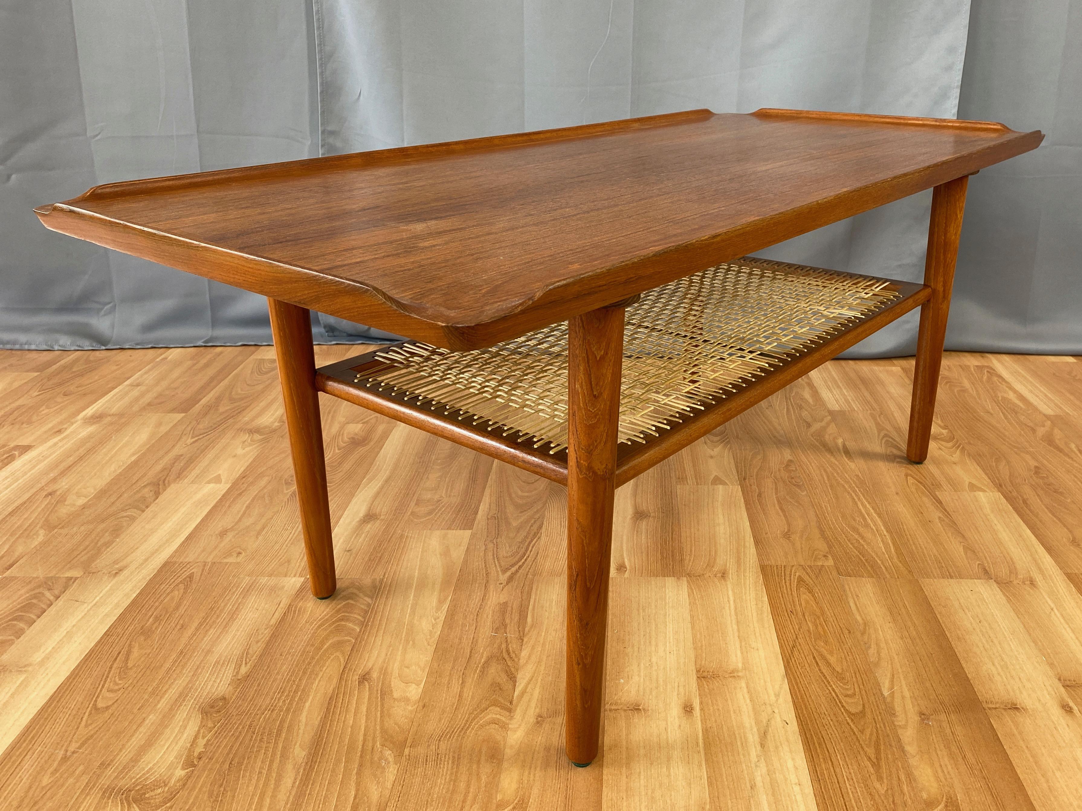 Poul Jensen for Selig Teak & Rattan Two-Tier Danish Modern Cocktail Table, 1960s In Good Condition In San Francisco, CA