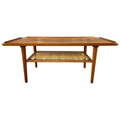 Vintage Poul Jensen for Selig Teak & Rattan Two-Tier Danish Modern Cocktail Table, 1960s