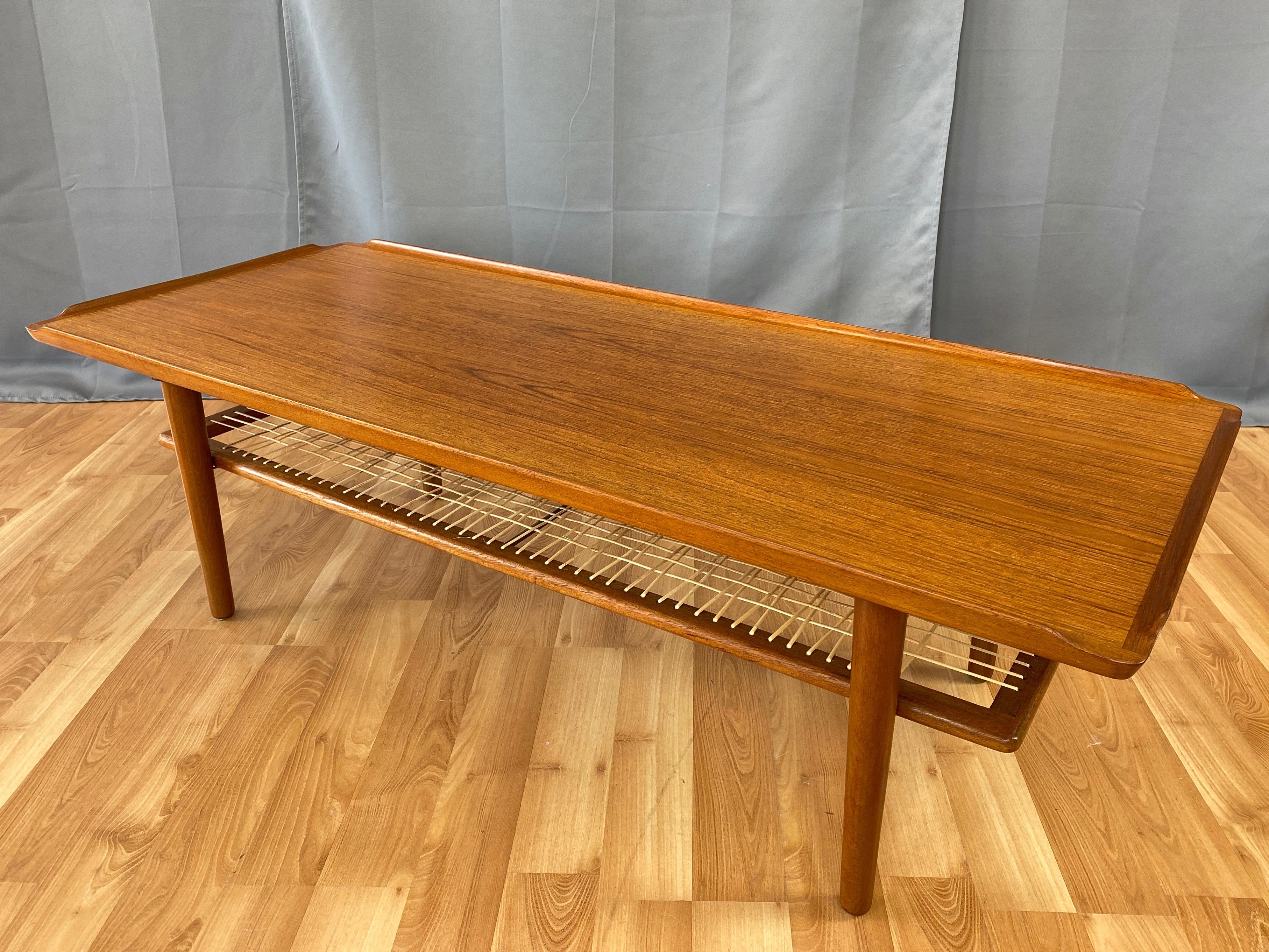 Poul Jensen for Selig Teak & Rattan Two-Tier Danish Modern Coffee Table, 1960s In Good Condition In San Francisco, CA