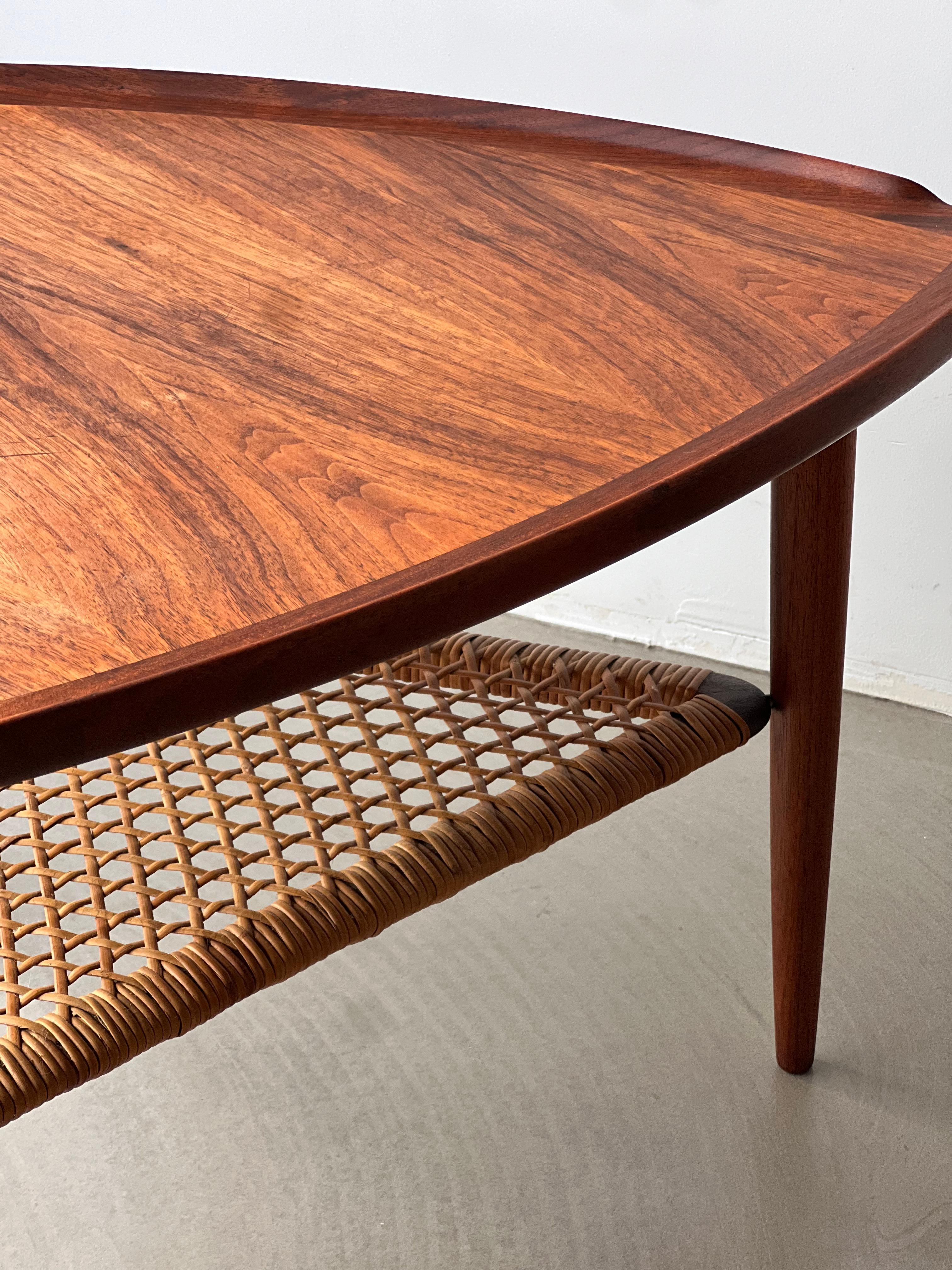 Danish Poul Jensen for Selig Teak Woven Cane 'Guitar Pick' Table