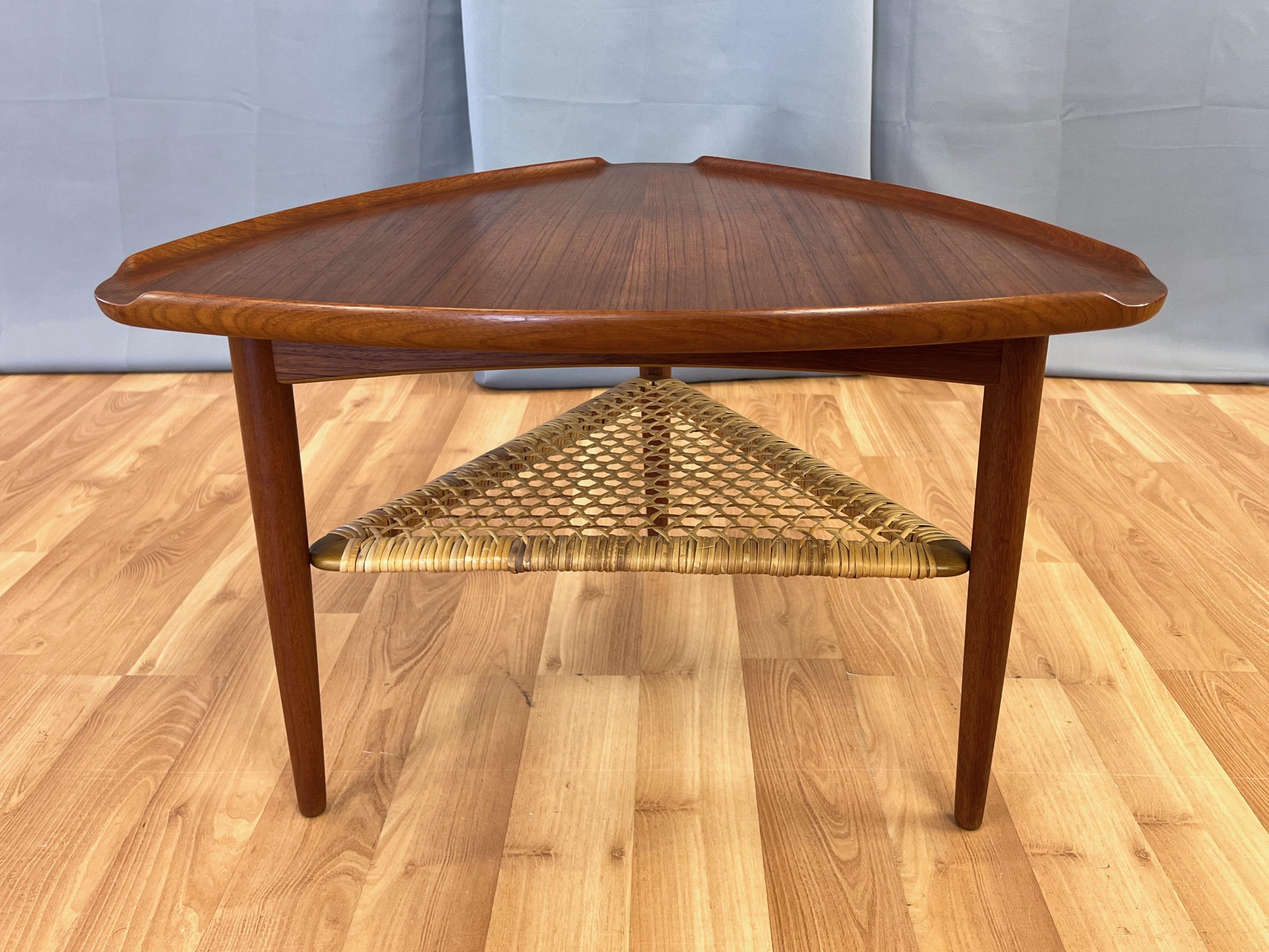 Poul Jensen for Selig Triangular Teak and Woven Cane 