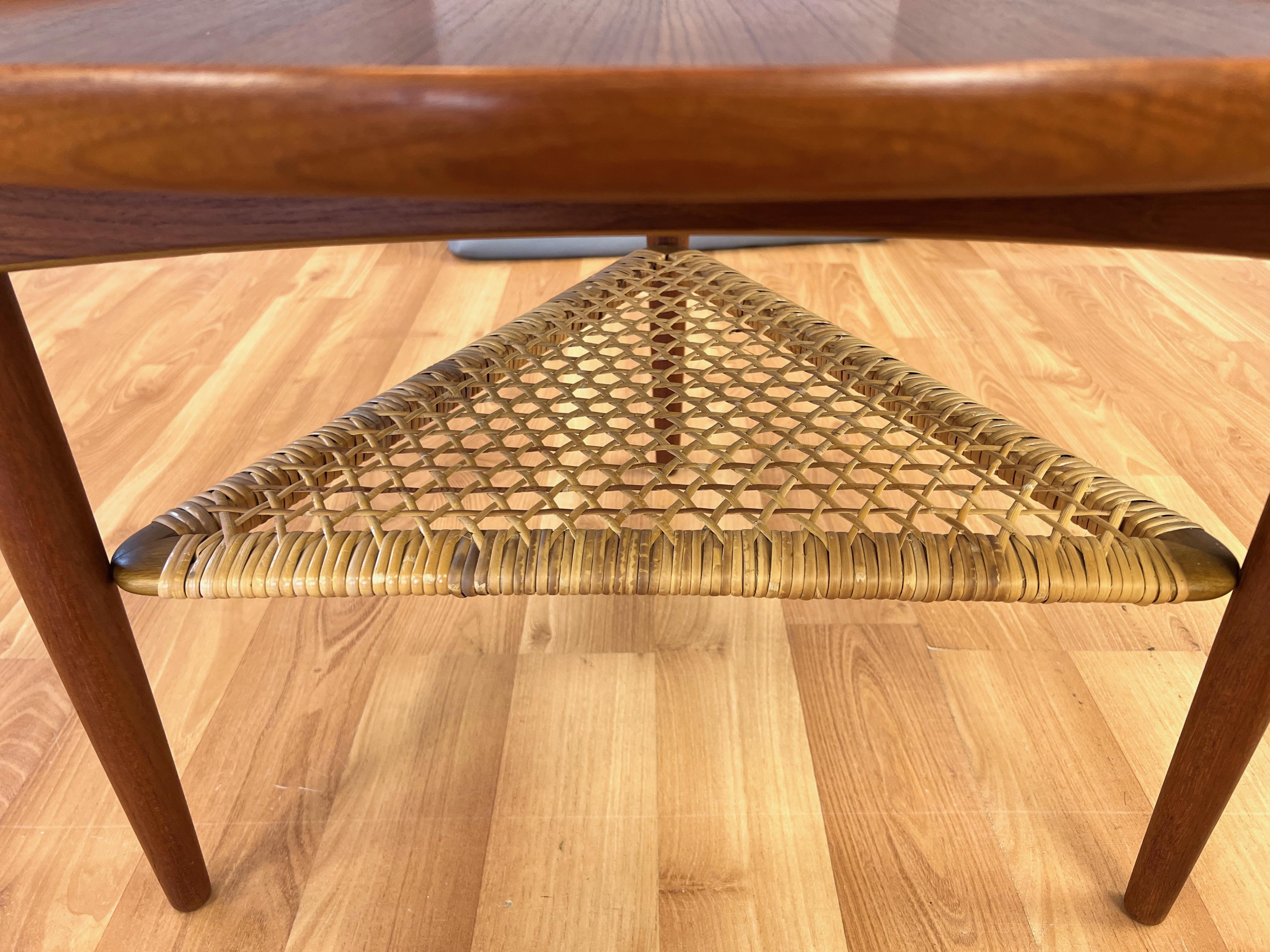 Poul Jensen for Selig Triangular Teak and Woven Cane 