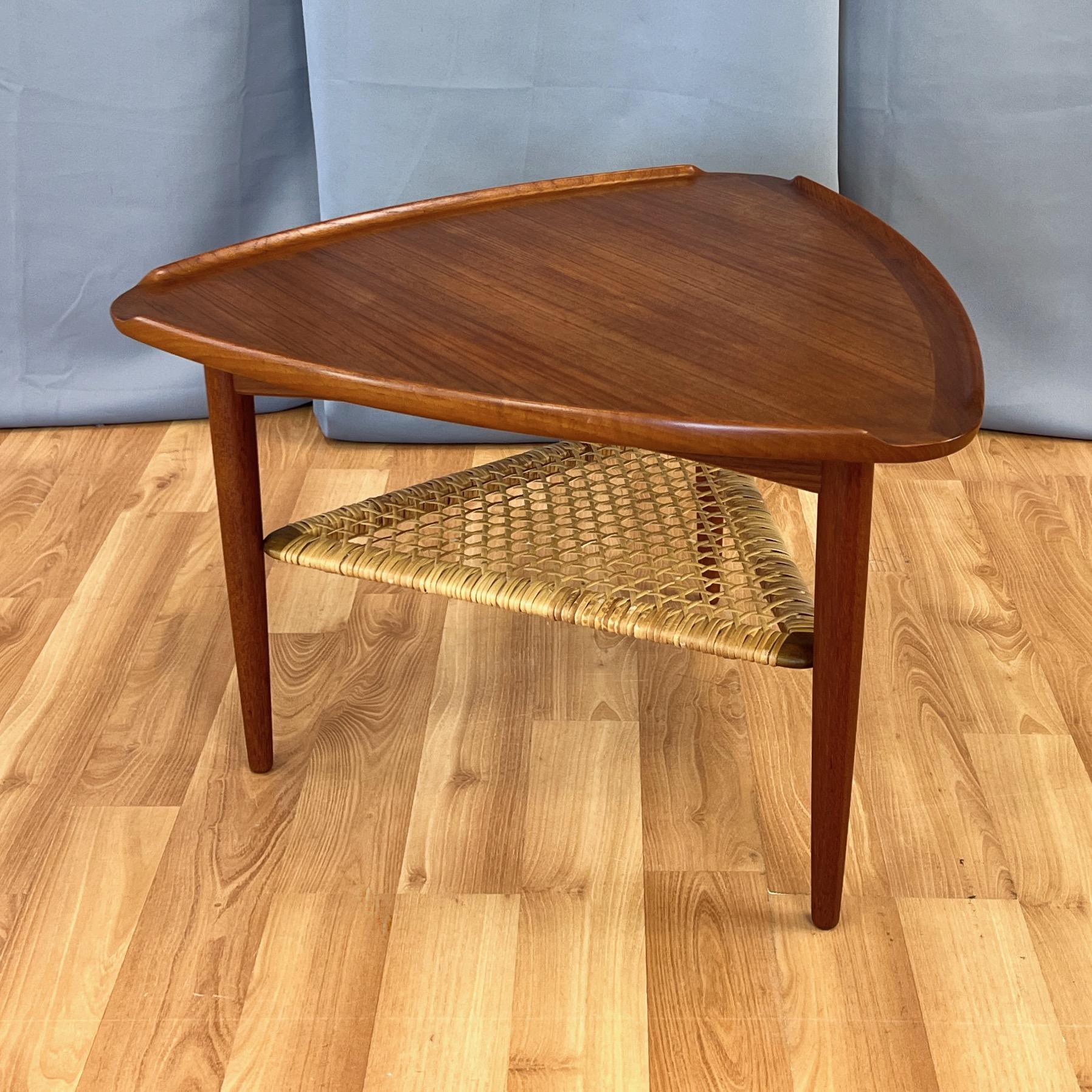 Poul Jensen for Selig Triangular Teak and Woven Cane 