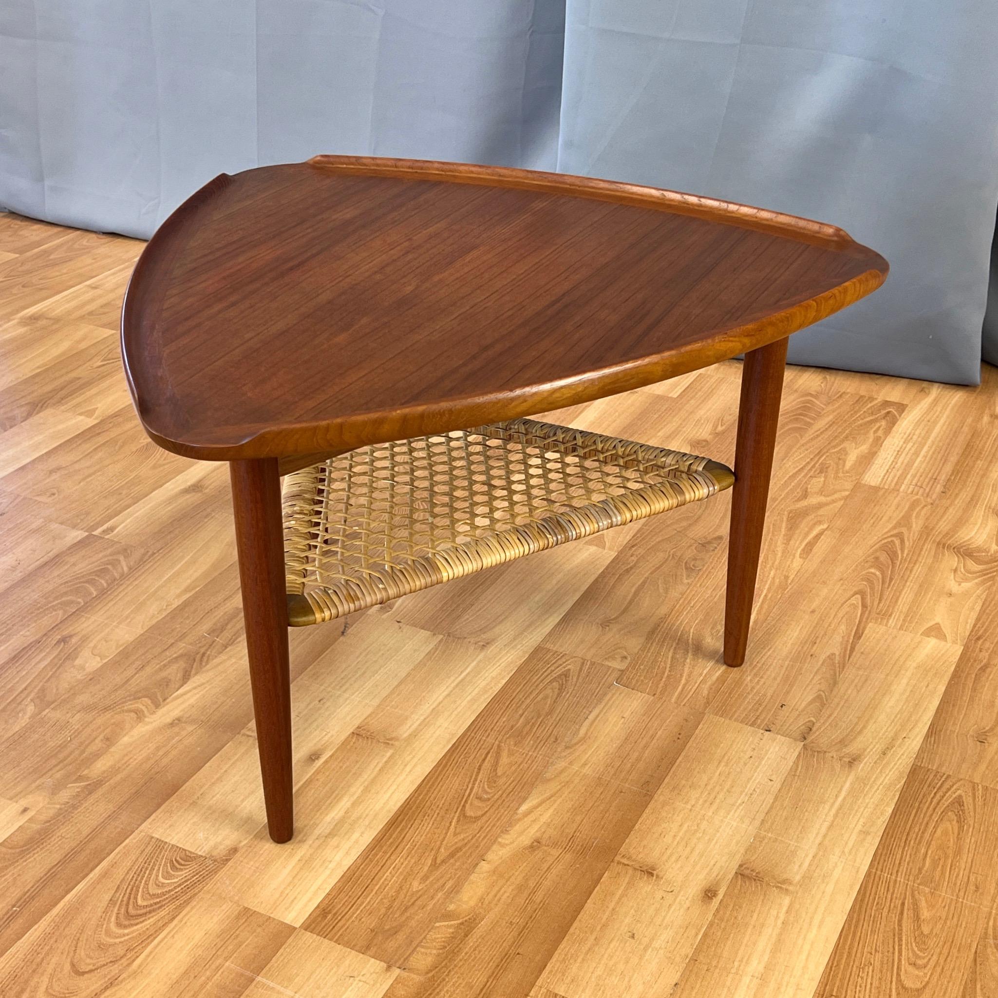 Poul Jensen for Selig Triangular Teak and Woven Cane 