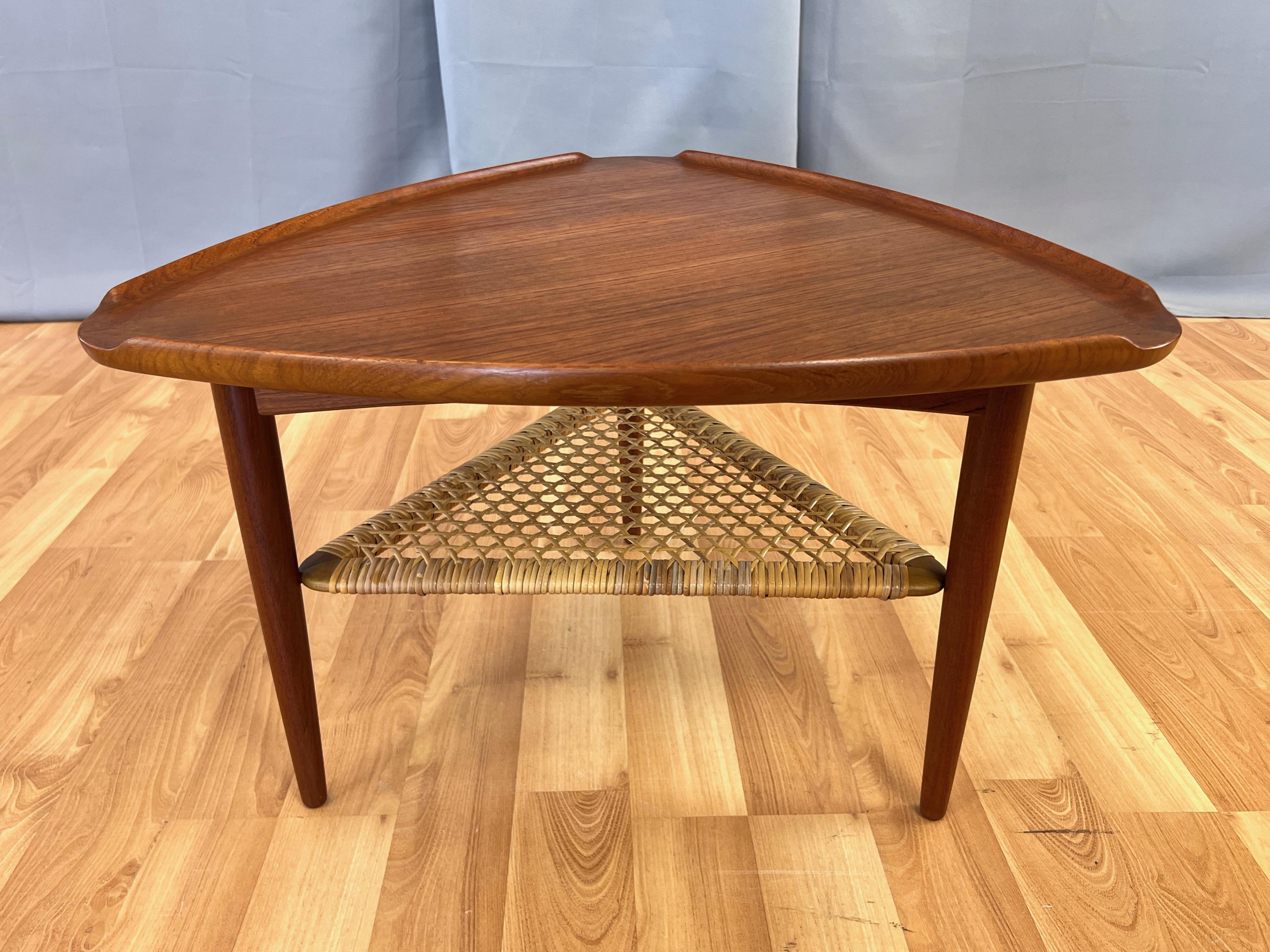 Poul Jensen for Selig Triangular Teak and Woven Cane 
