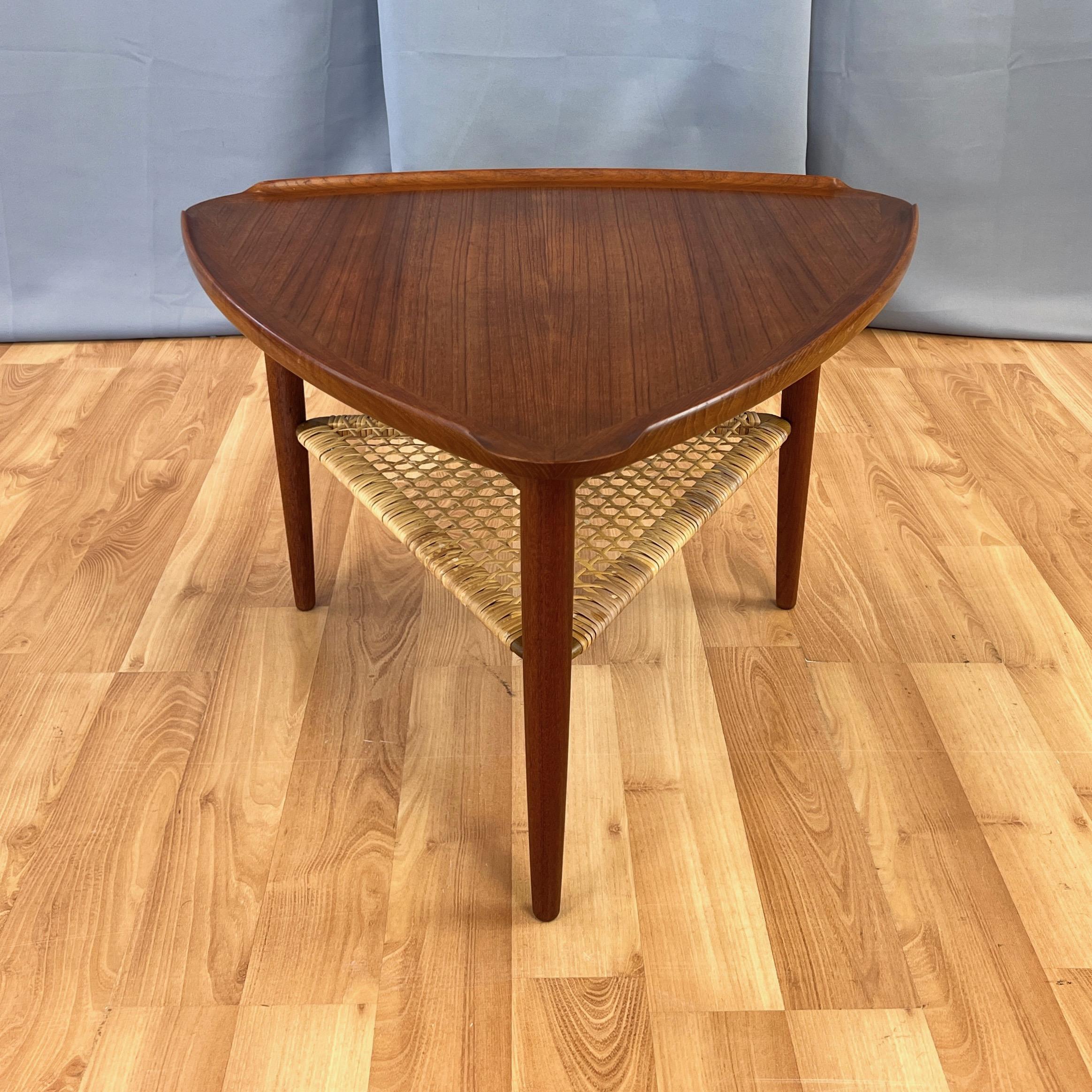 Scandinavian Modern Poul Jensen for Selig Triangular Teak and Woven Cane 