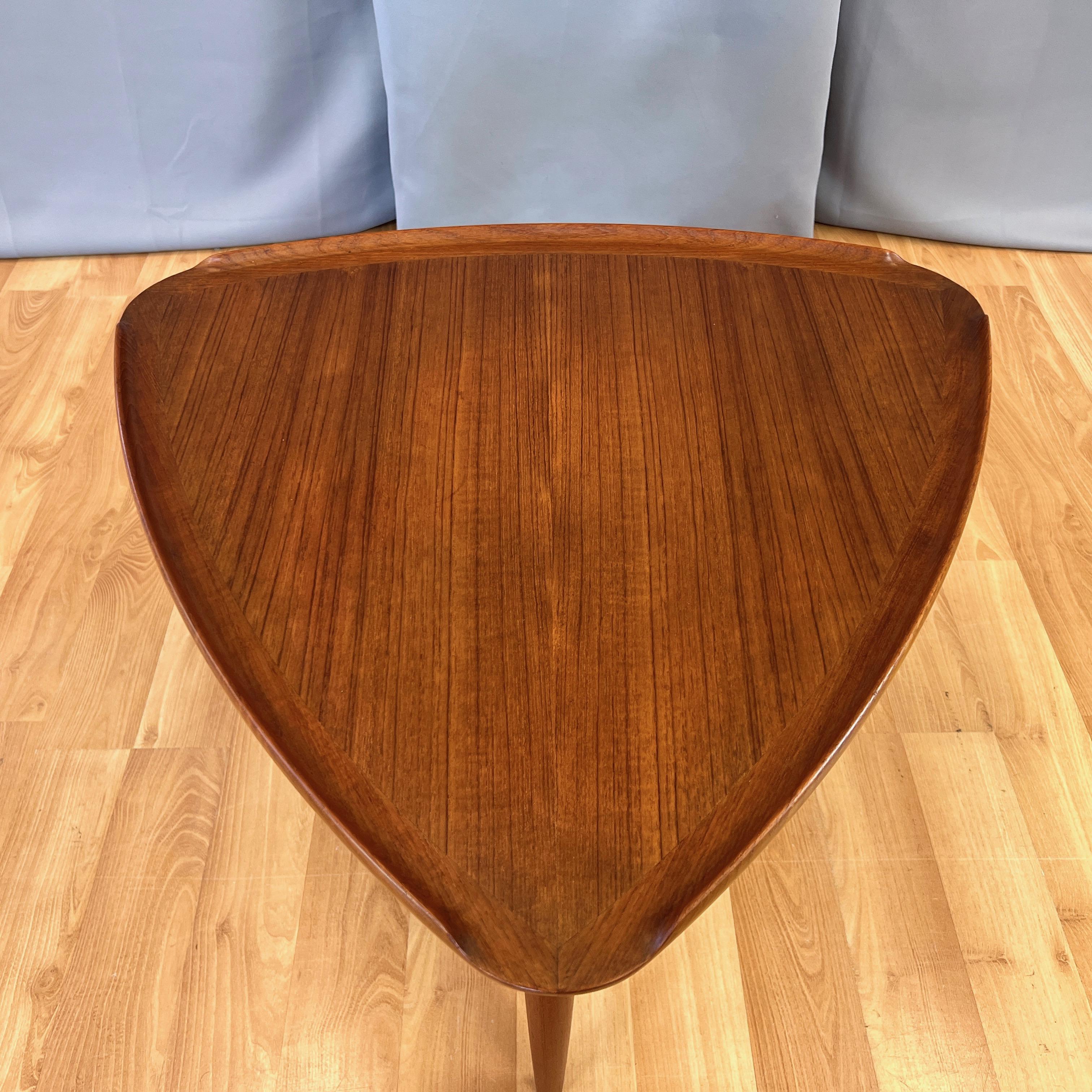 Danish Poul Jensen for Selig Triangular Teak and Woven Cane 