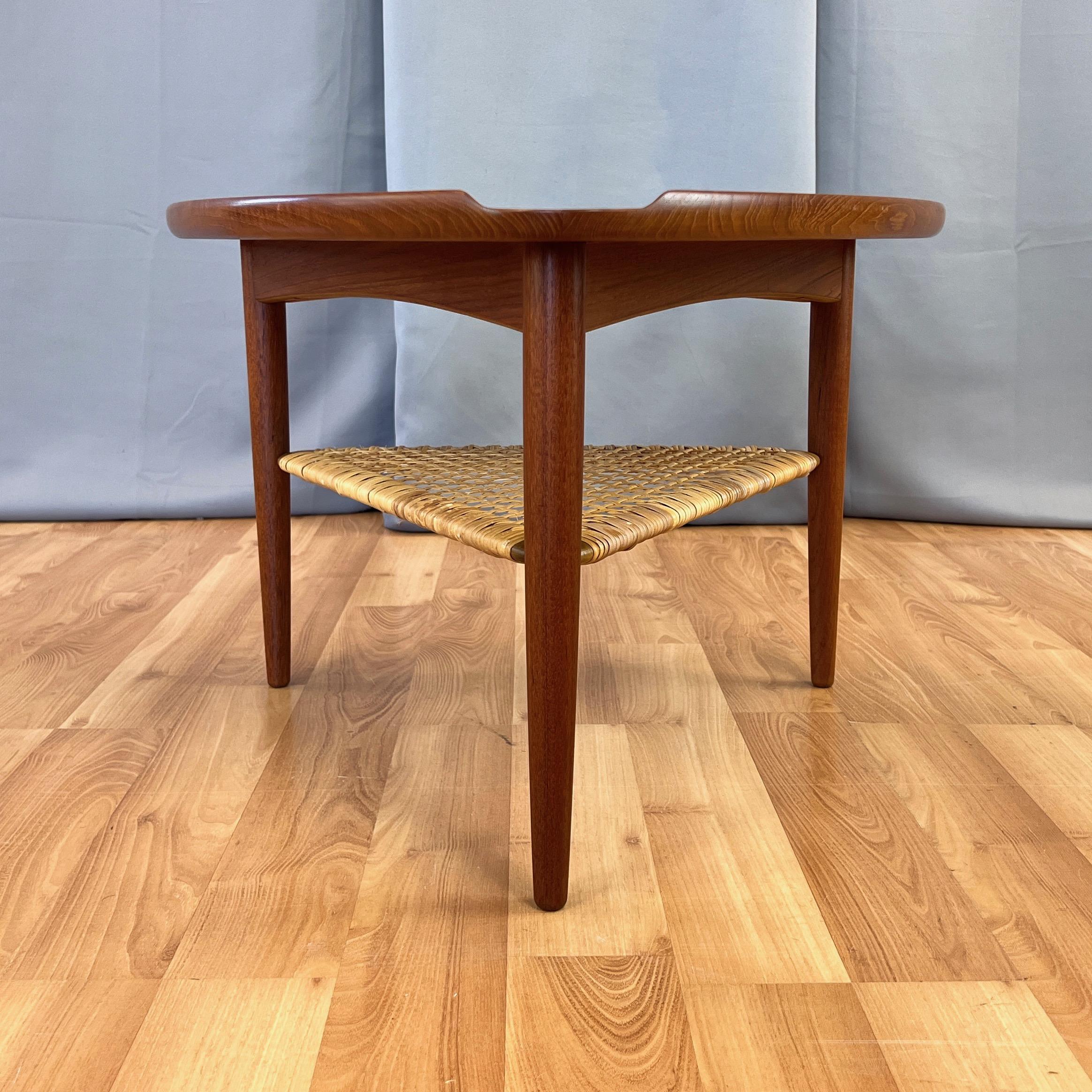 Hand-Crafted Poul Jensen for Selig Triangular Teak and Woven Cane 