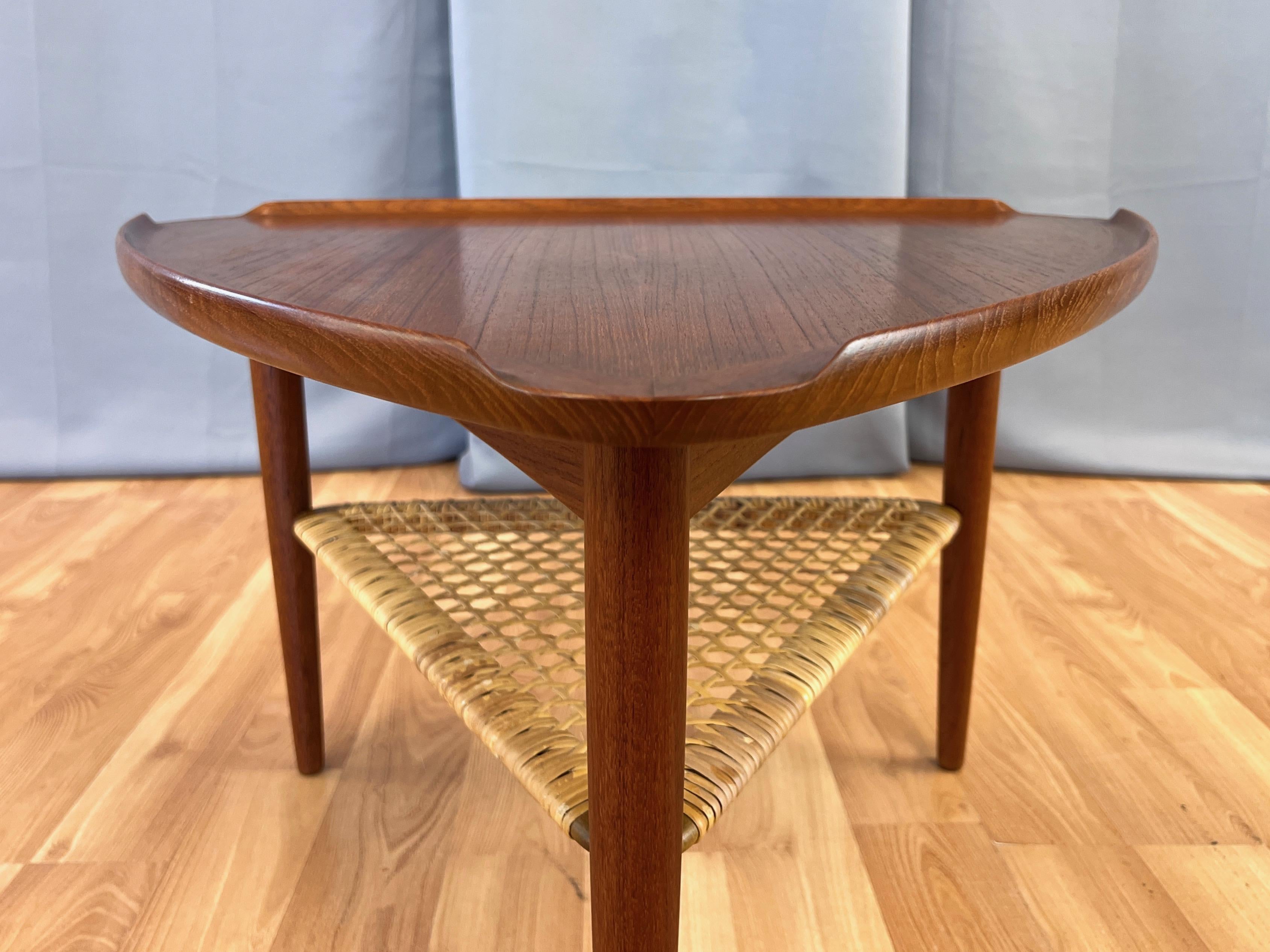 Poul Jensen for Selig Triangular Teak and Woven Cane 