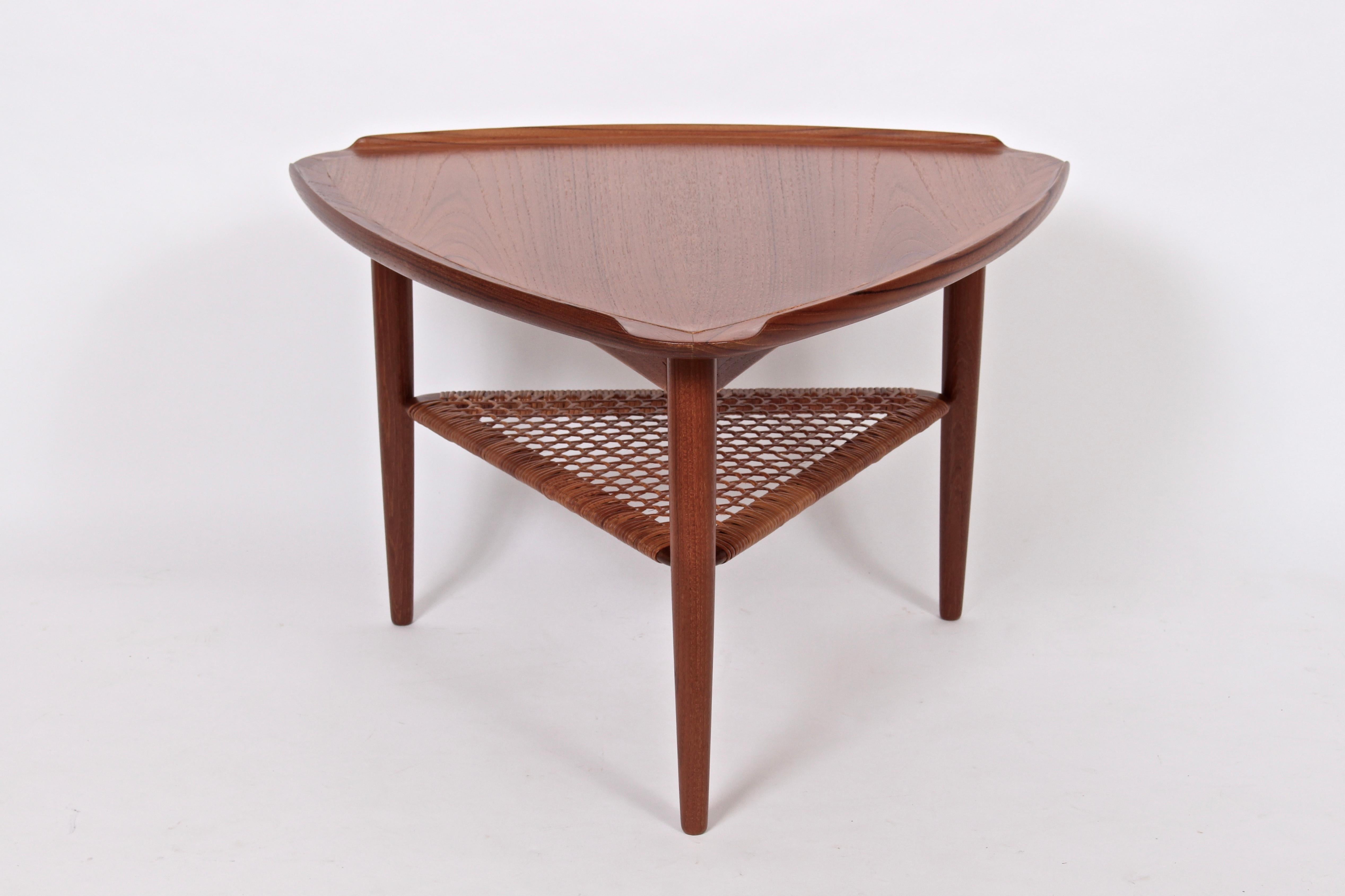 Poul Jensen for Selig Walnut and Woven Rattan Tripod Table, 1960s 7