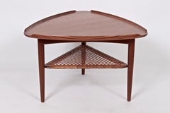 Poul Jensen for Selig Walnut and Woven Rattan Tripod Table, 1960s