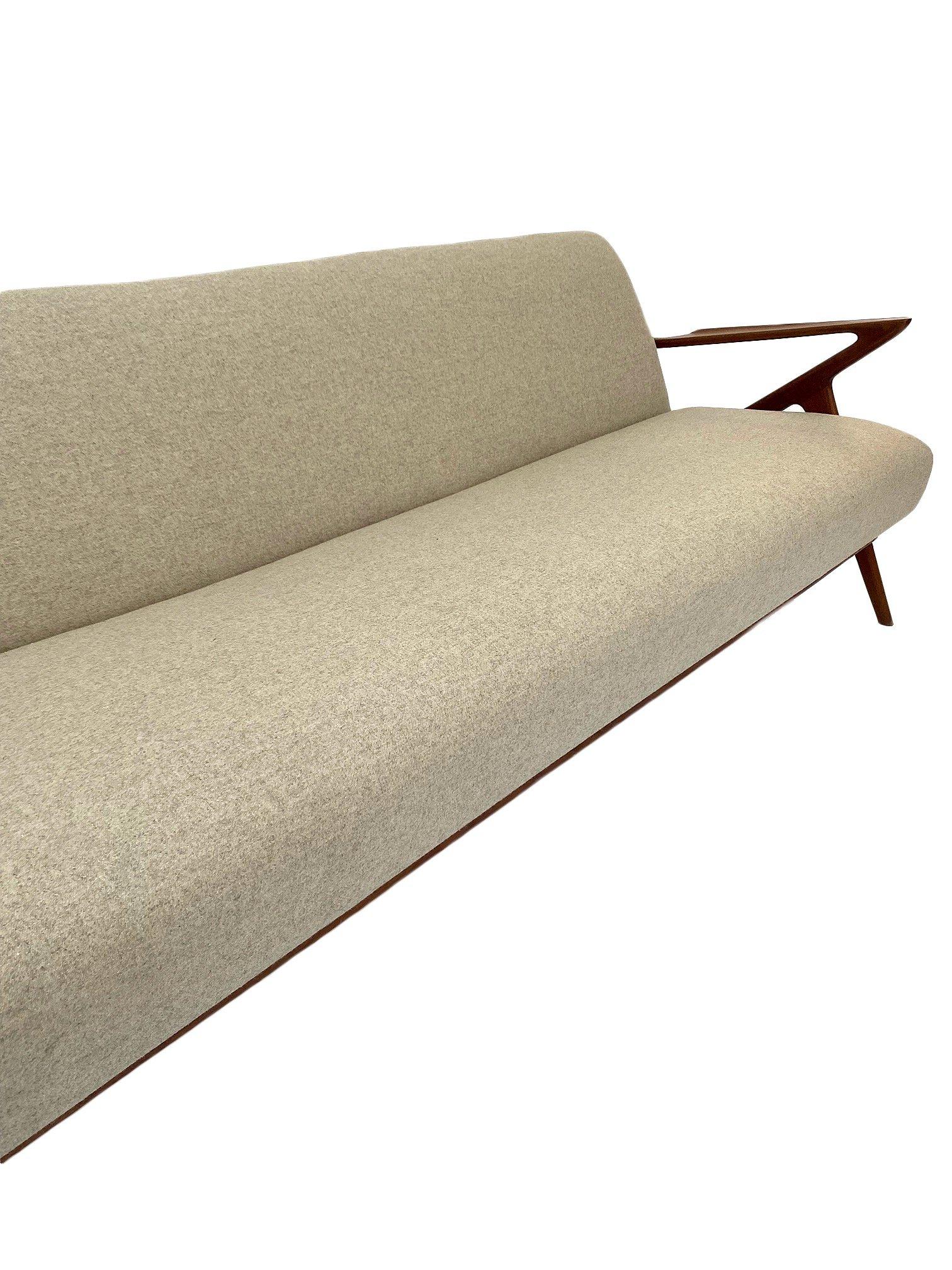 Poul Jensen Model 'Z' Cream Wool and Teak 3 Seater Sofabed for Selig Ope Danish 8