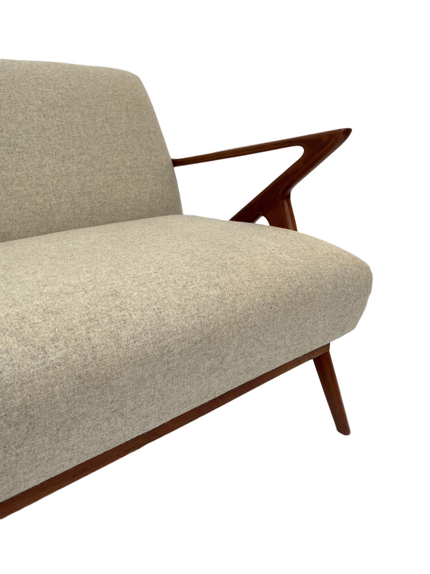 Poul Jensen Model 'Z' Cream Wool and Teak 3 Seater Sofabed for Selig Ope Danish 10