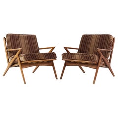 Poul Jensen Style Mid Century Walnut Z Lounge Chairs, Pair
