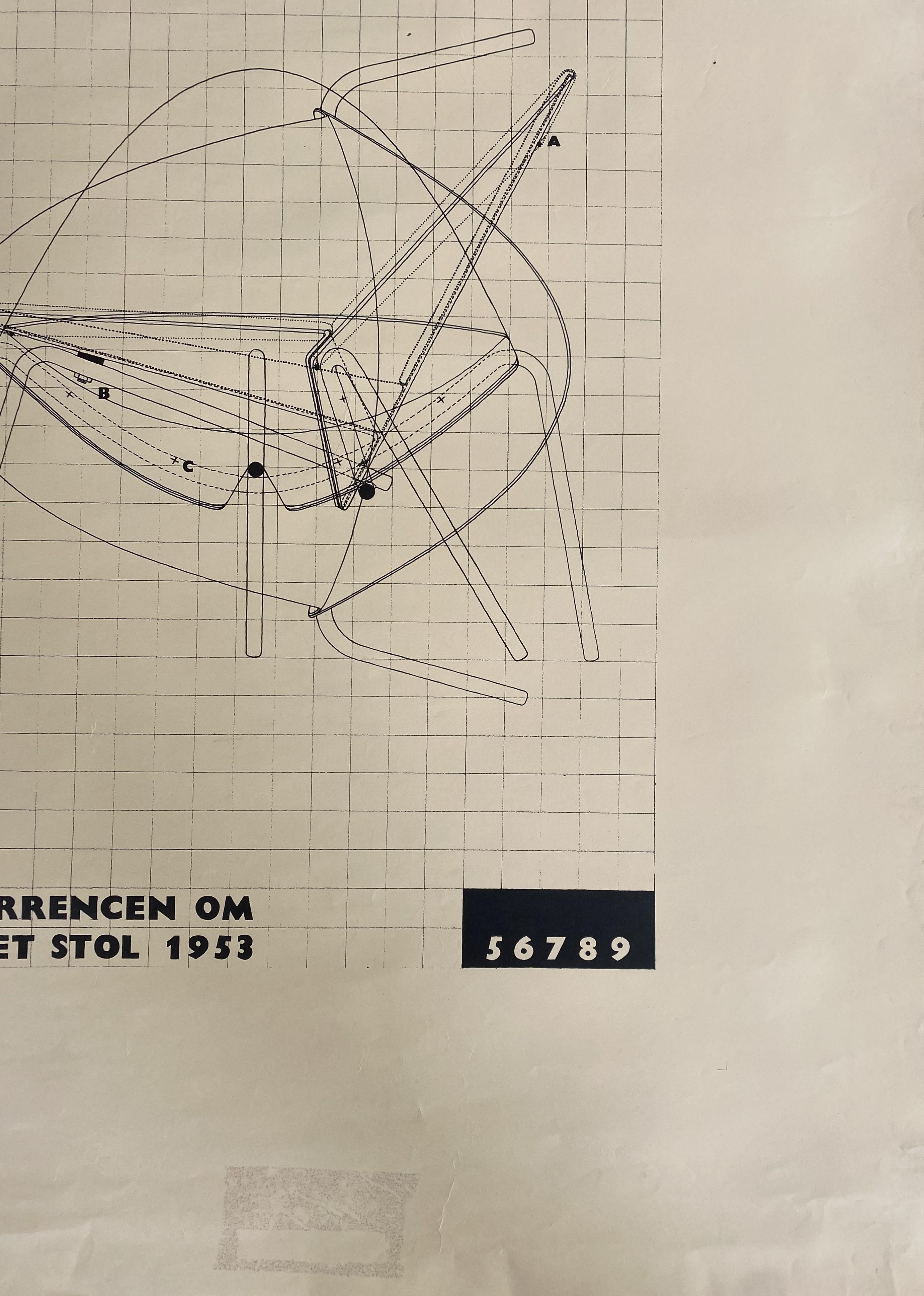 Poul Kjaerholm Aluminiumstuhl Competetition Zeichnungsplakat 1953 Dänisches Design  (Skandinavische Moderne) im Angebot