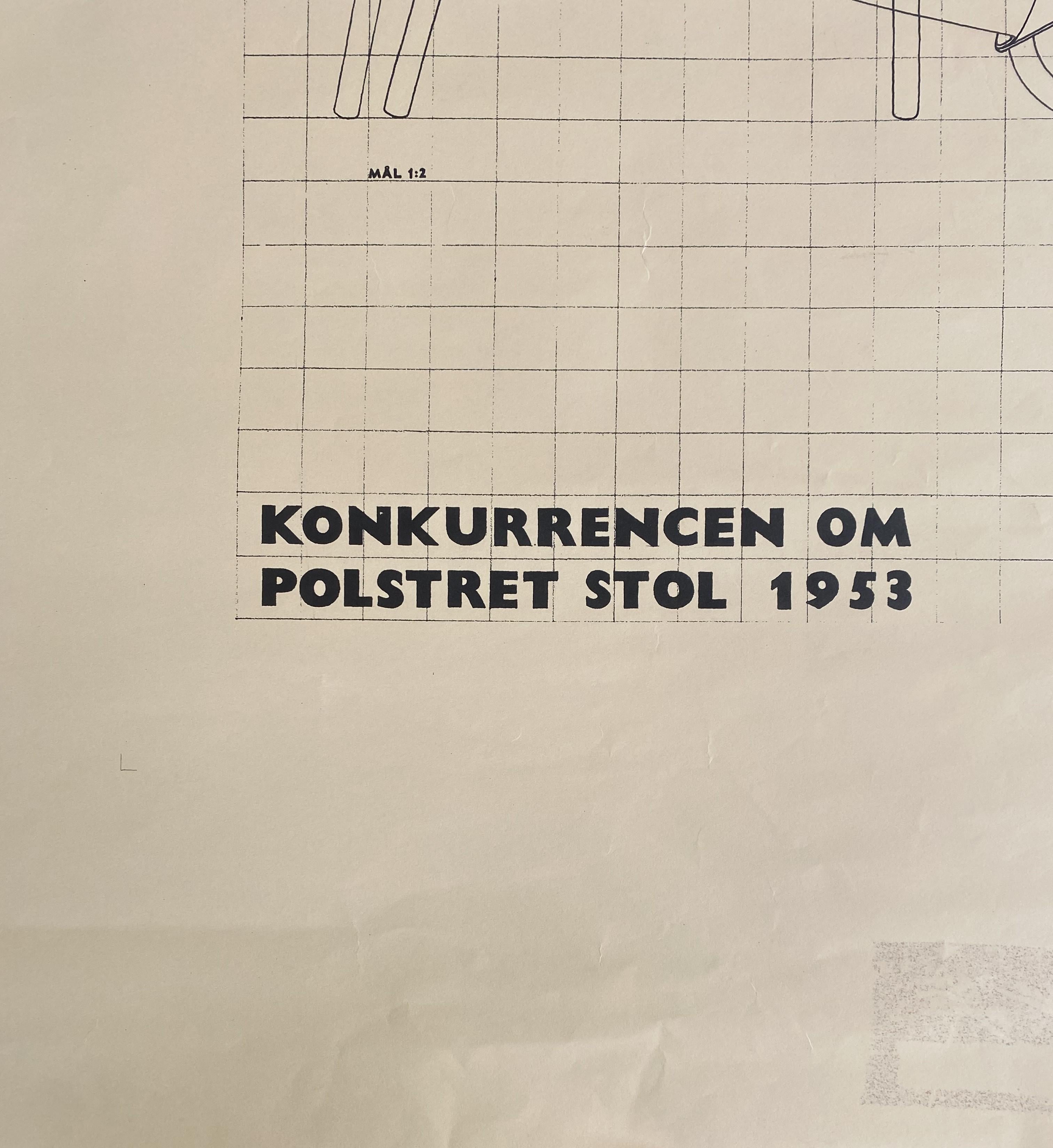 Mid-20th Century Poul Kjaerholm Aluminium Chair Competetition drawing poster 1953 Danish Design  For Sale
