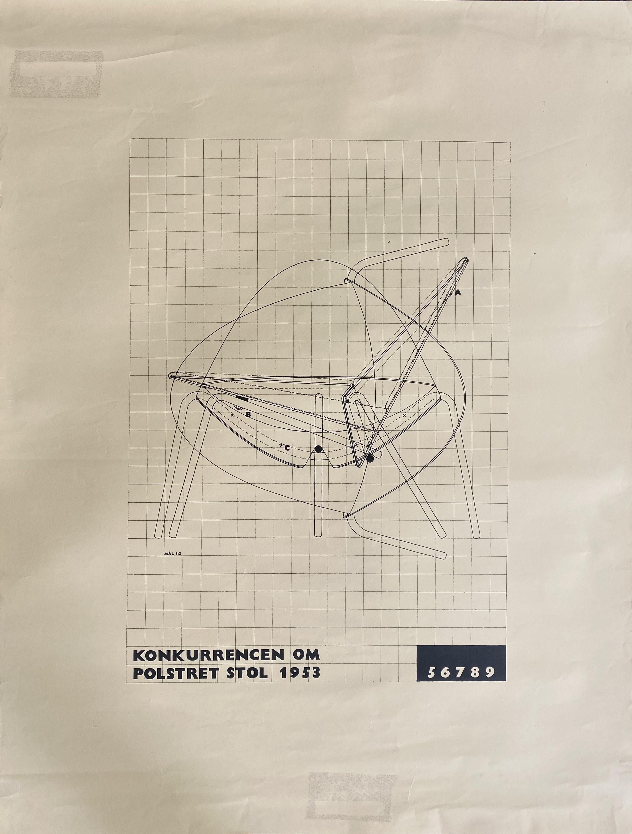 Poul Kjaerholm Aluminiumstuhl Competetition Zeichnungsplakat 1953 Dänisches Design  im Angebot 1