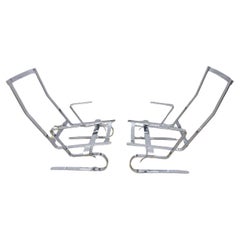 Poul Kjaerholm Attributed Flat Bar Steel Chrome Lounge Chairs - A Pair