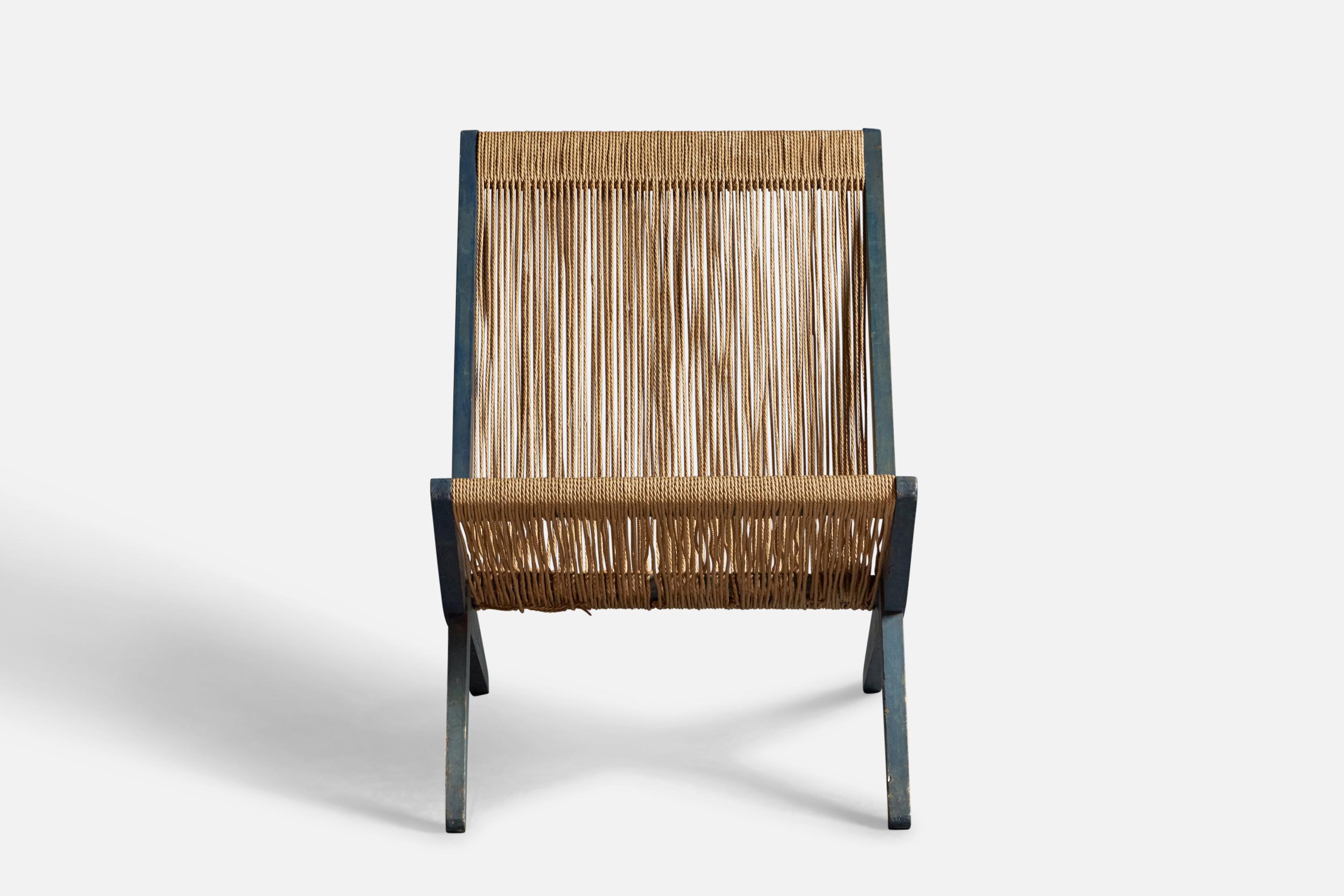 Mid-Century Modern Designer danois, chaise longue, pin, corde de papier, Danemark, années 1960 en vente