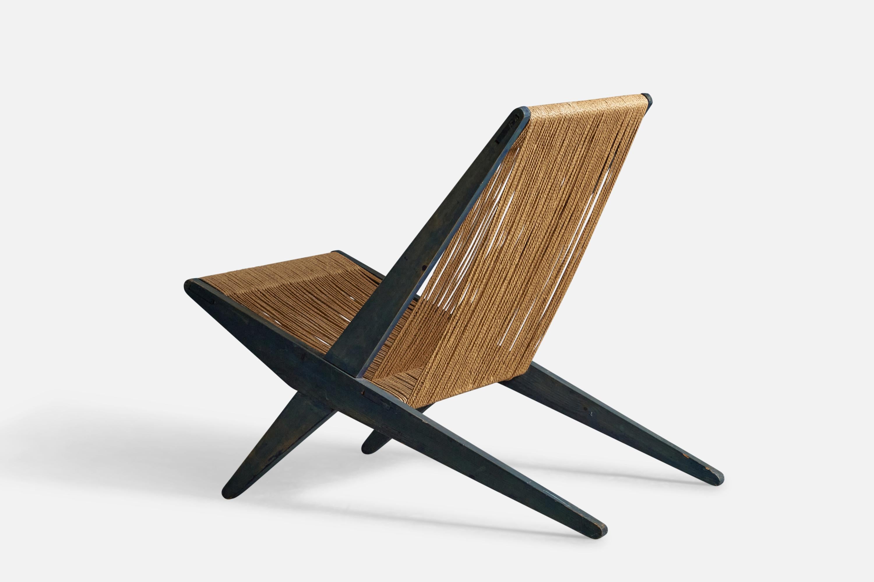 Poul Kjærholm Attribution, Lounge Chair, Pine, Papercord, Denmark, 1960s For Sale 1