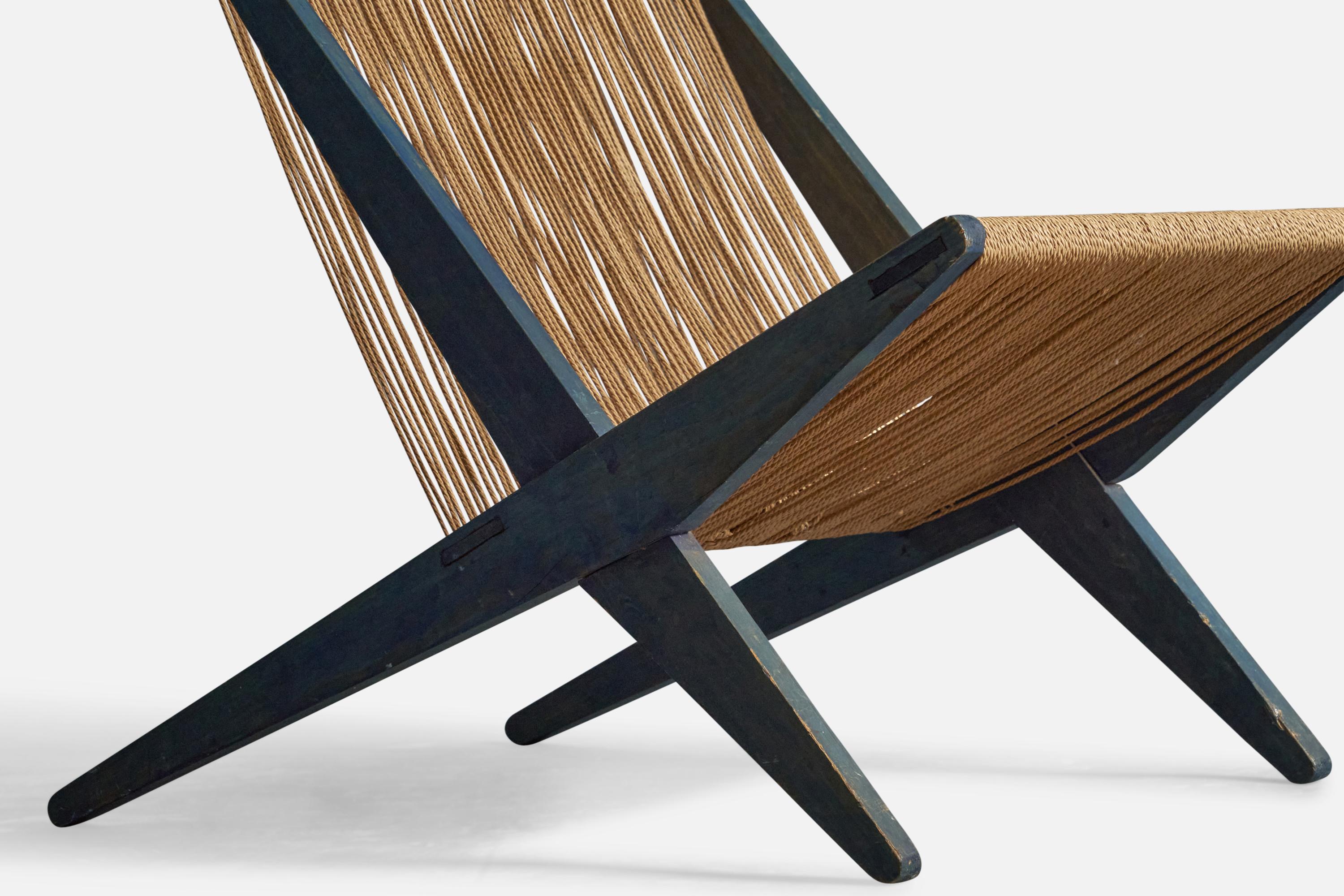 Poul Kjærholm Attribution, Lounge Chair, Pine, Papercord, Denmark, 1960s For Sale 2