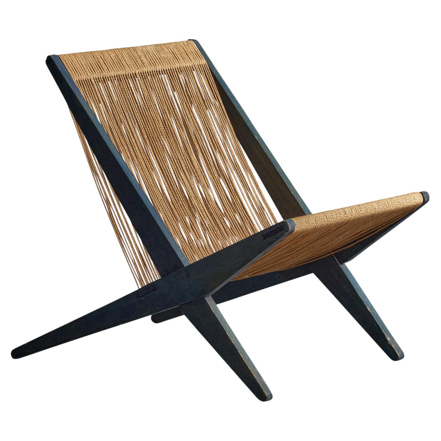 Poul Kjærholm Attribution, Lounge Chair, Pine, Papercord, Denmark, 1960s For Sale