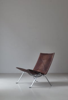 Silla Poul Kjærholm "PK-22" de piel patinada por E. Kold Christensen, años 60