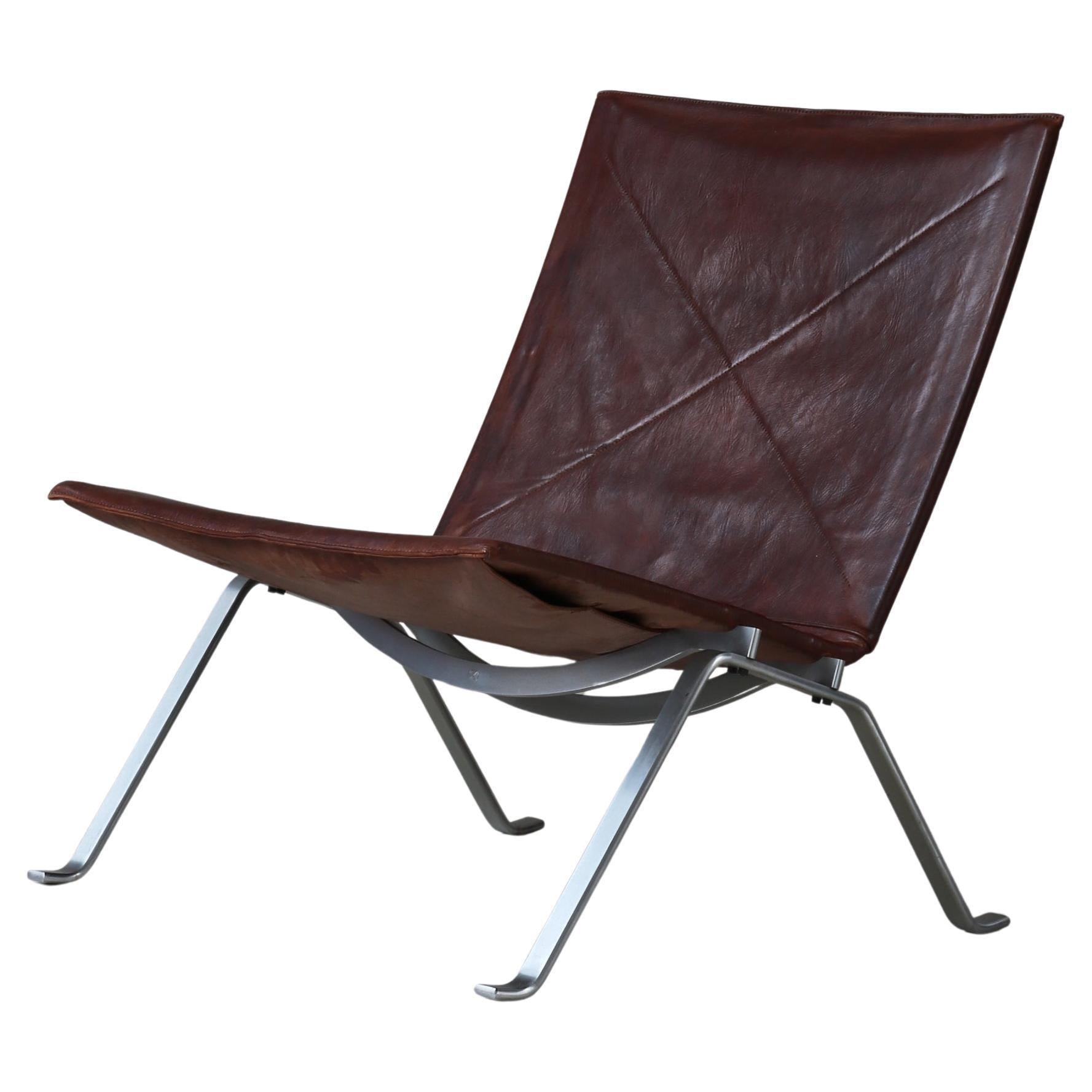 Poul Kjærholm Chair "PK-22" in Original Leather by E. Kold Christensen, 1960s For Sale
