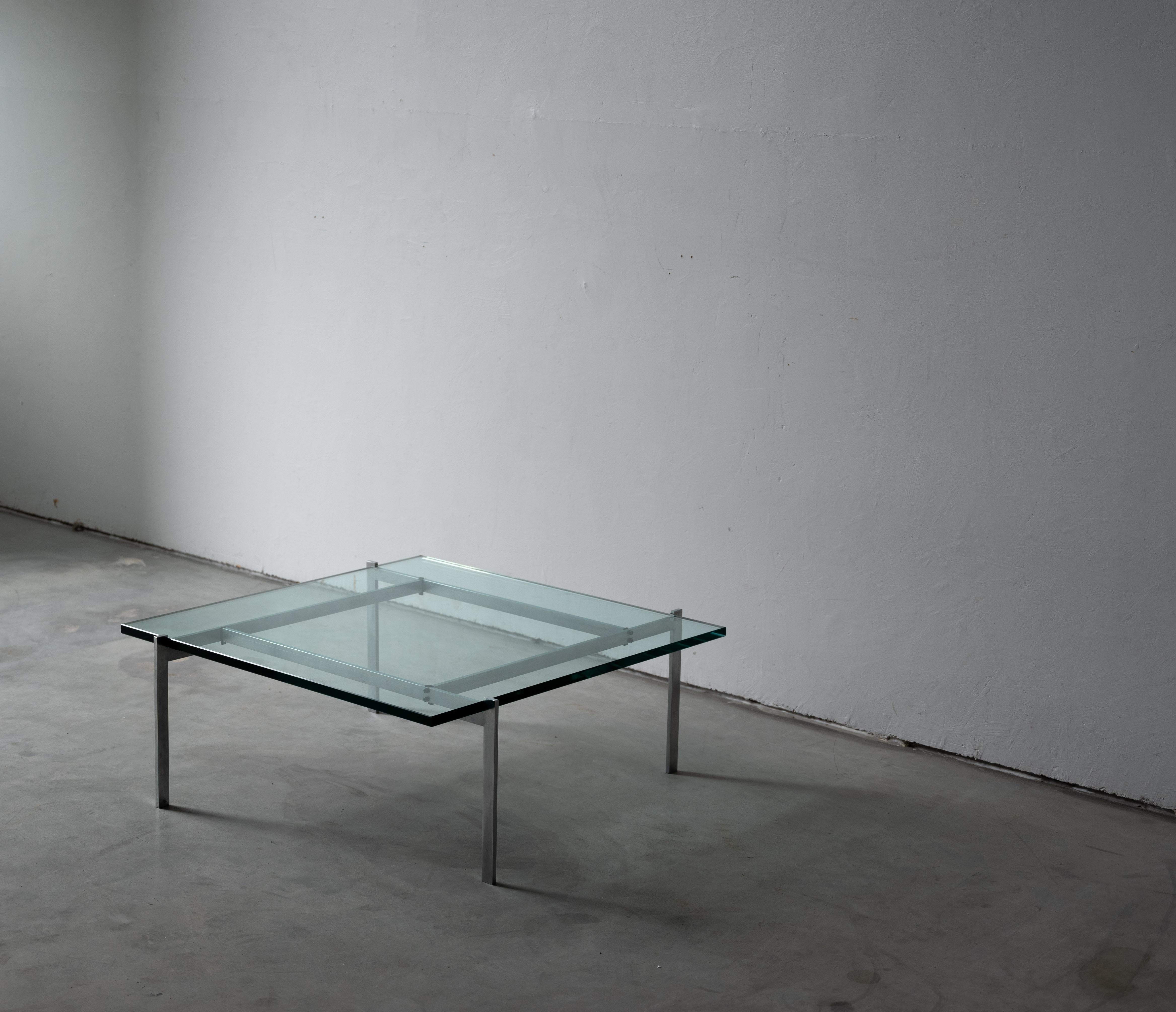 Scandinavian Modern Poul Kjaerholm, Coffee Table, Glass, Metal, E. Kold Christensen, Denmark, 1960s For Sale