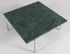 Poul Kjærholm coffee table in steel and green marble. E. Kold Christensen, 1970s