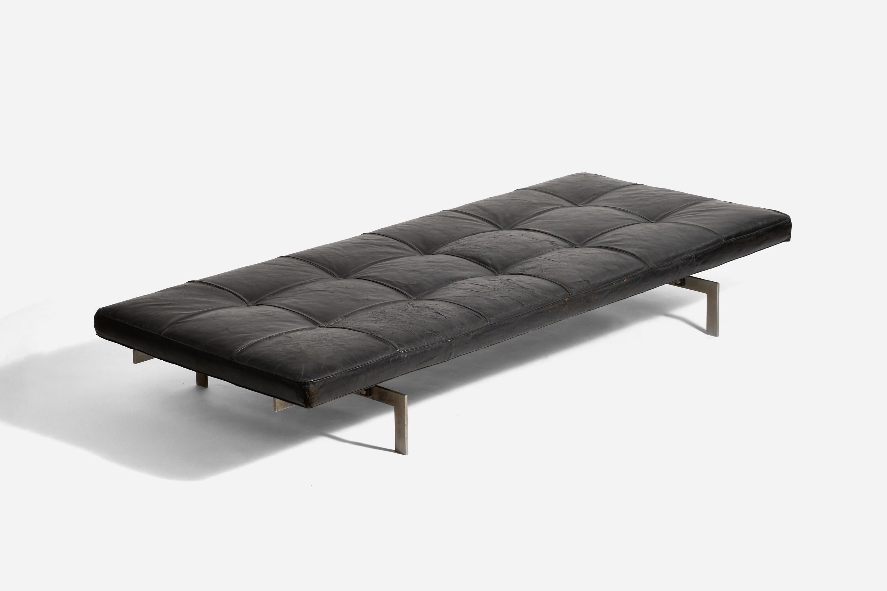 A leather, steel and plywood daybed designed by Poul Kjaerholm and produced by E Kold Christensen, Denmark, 1960s. 