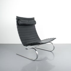 Poul Kjærholm Early Fritz Hansen PK20 Lounge Chair in Black Leather, 1987