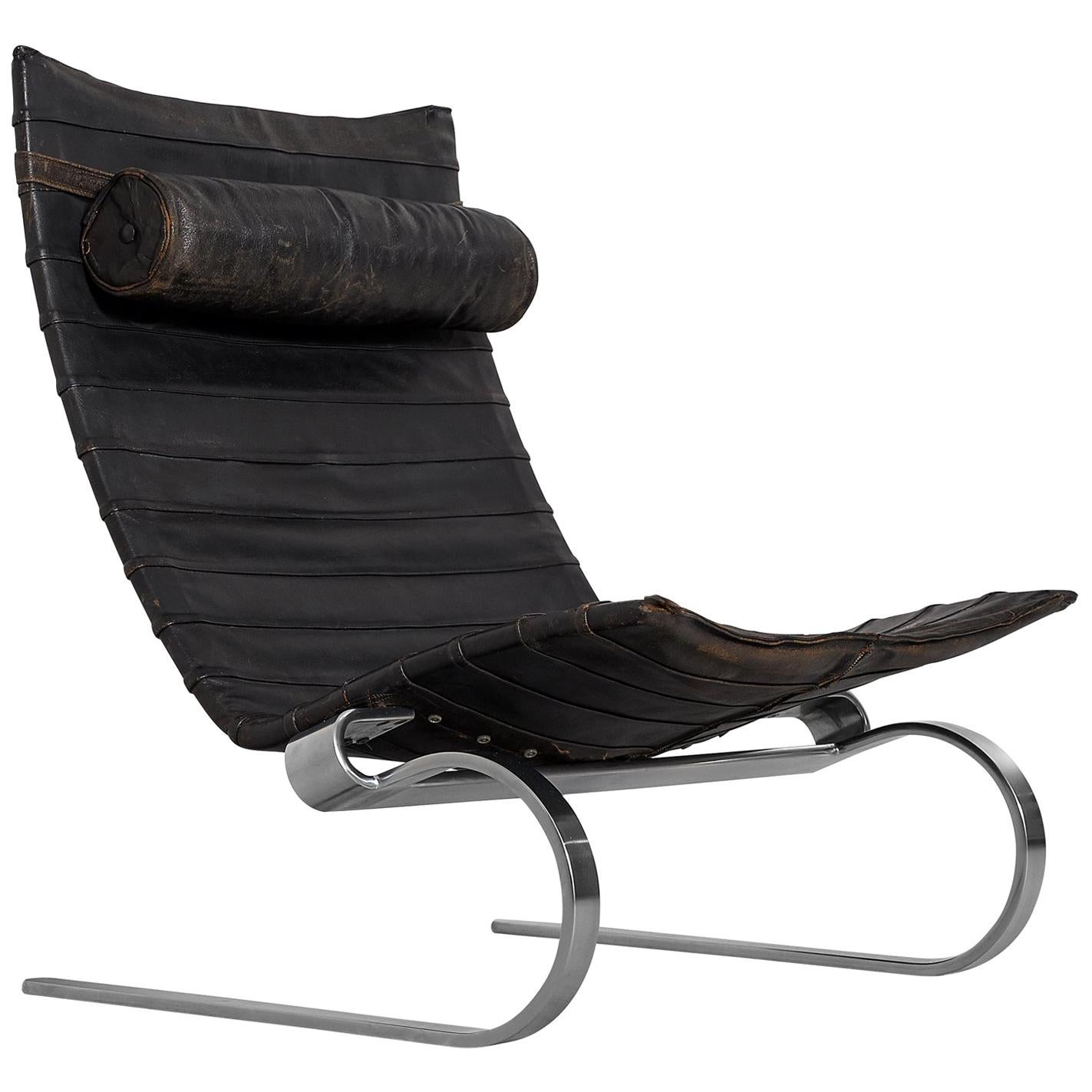 Poul Kjærholm Early PK20 Lounge Chair in pelle nera patinata