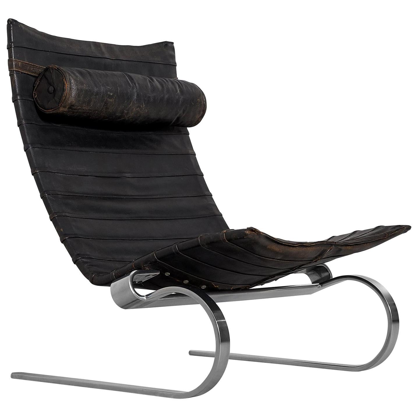 Poul Kjærholm Early PK20 Lounge Chair in Patinated Black Leather