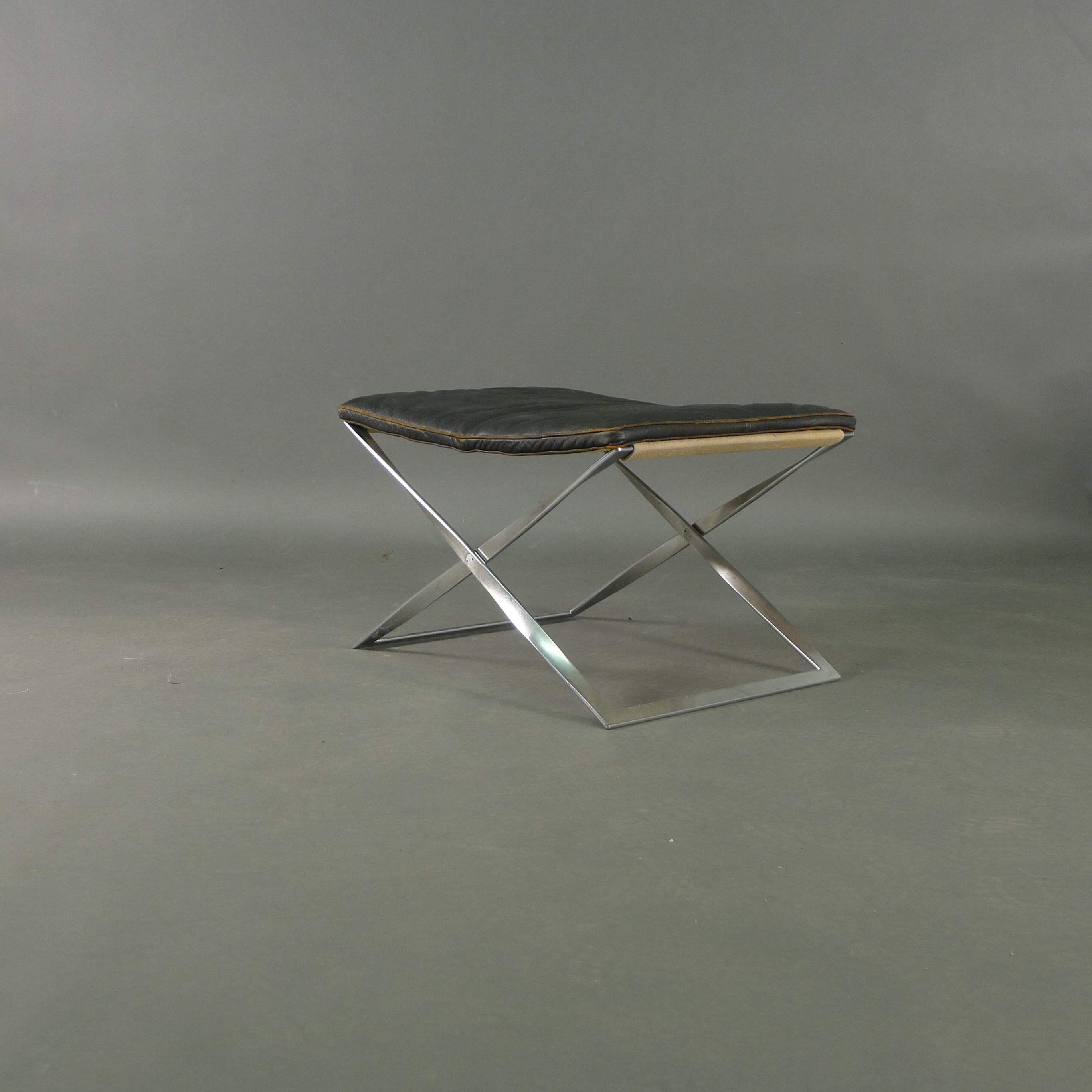Poul Kjaerholm for E Kold Christensen, Early PK91 Folding Stool, with cushion In Good Condition In Wargrave, Berkshire