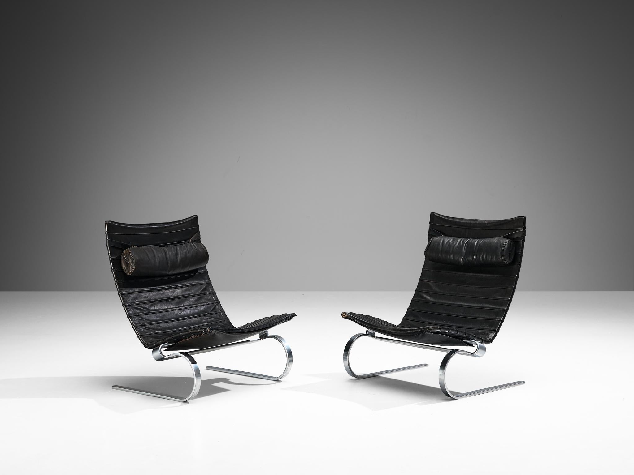 Poul Kjærholm for E. Kold Christensen Pair of 'PK20' Lounge Chairs in Leather In Good Condition For Sale In Waalwijk, NL